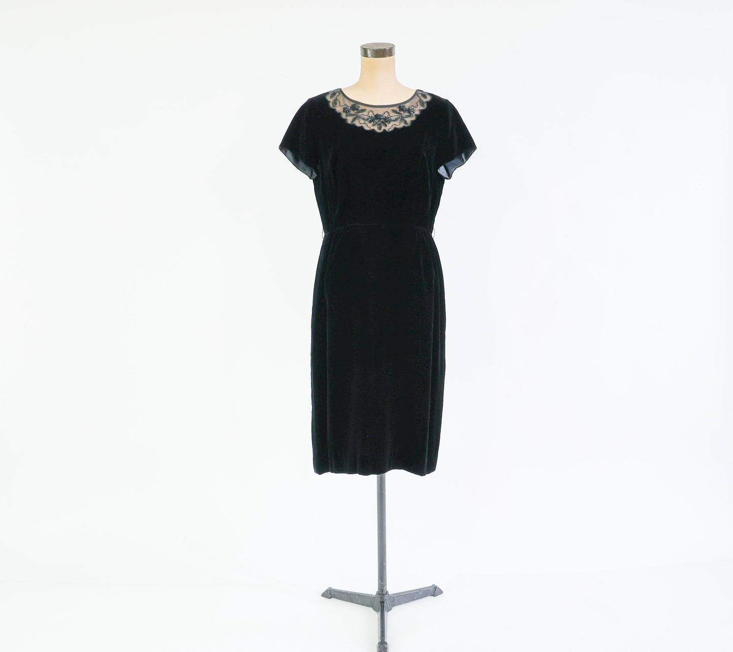 1950s Black Velvet Cocktail Dress, Large