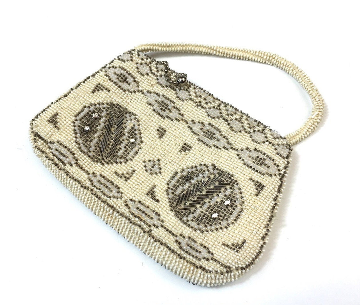 1930s Creme Beaded Purse | Art Deco Beaded Clutch | Czechoslovakia