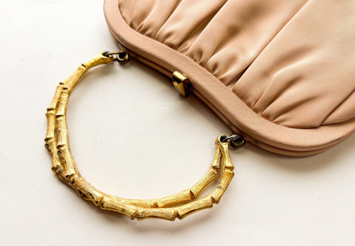 1950s Beige Satin Evening Bag | 50s Beige Silk Satin Evening Handbag | After Five