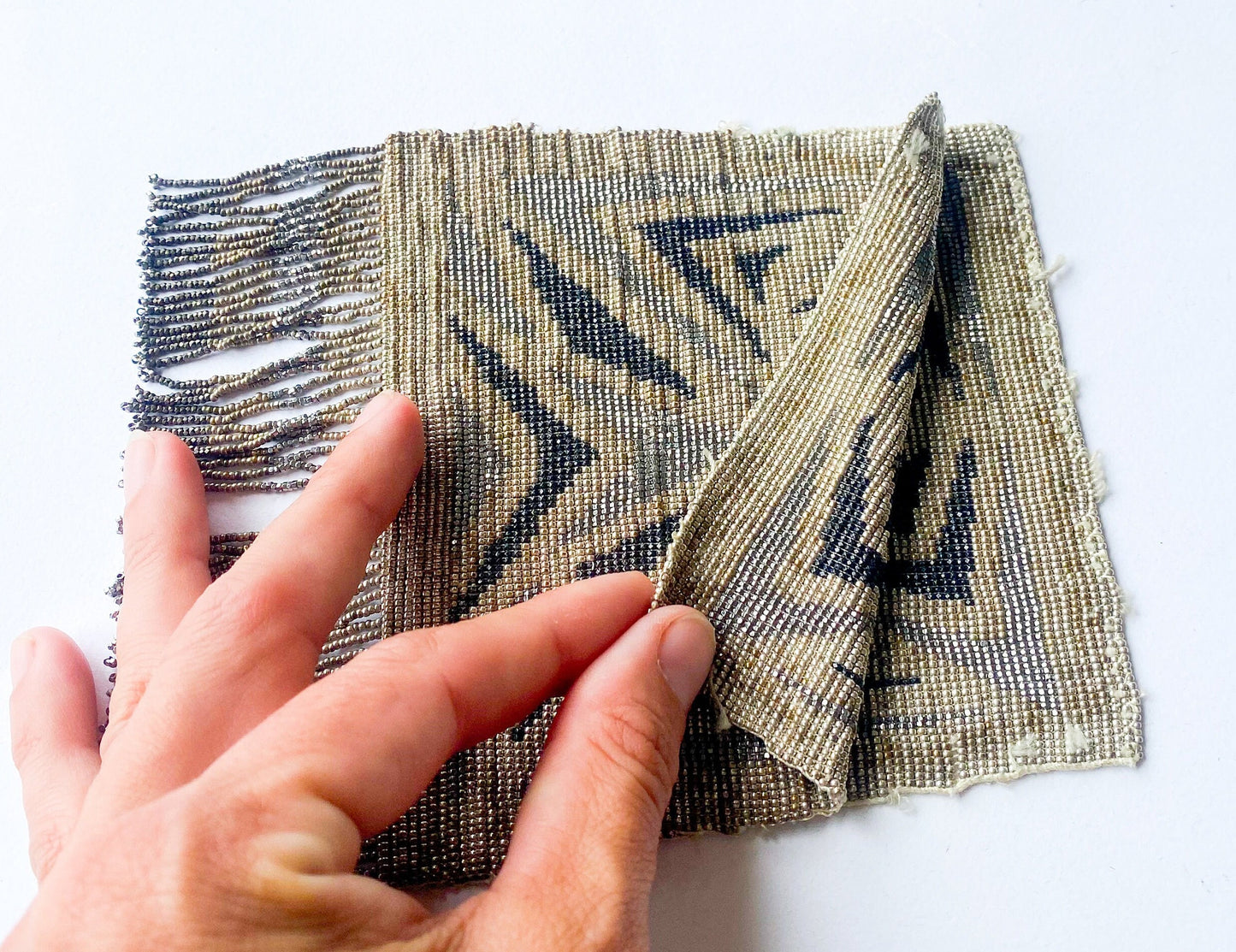 1900s Art Deco MicroBeaded Evening Bag | Unfinished Beaded Fringe Purse
