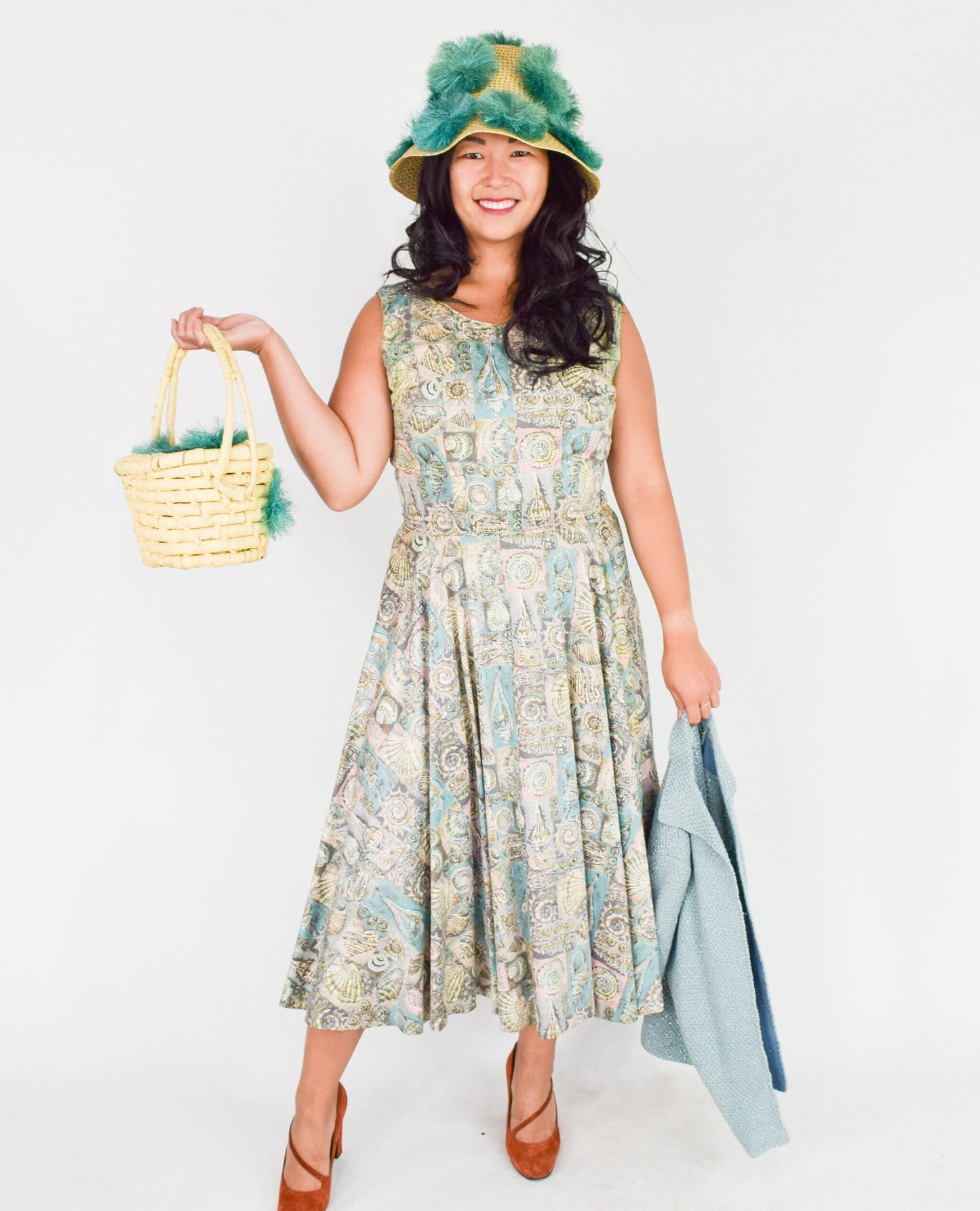 1950s Seashell Tiki Print Summer Dress, Large