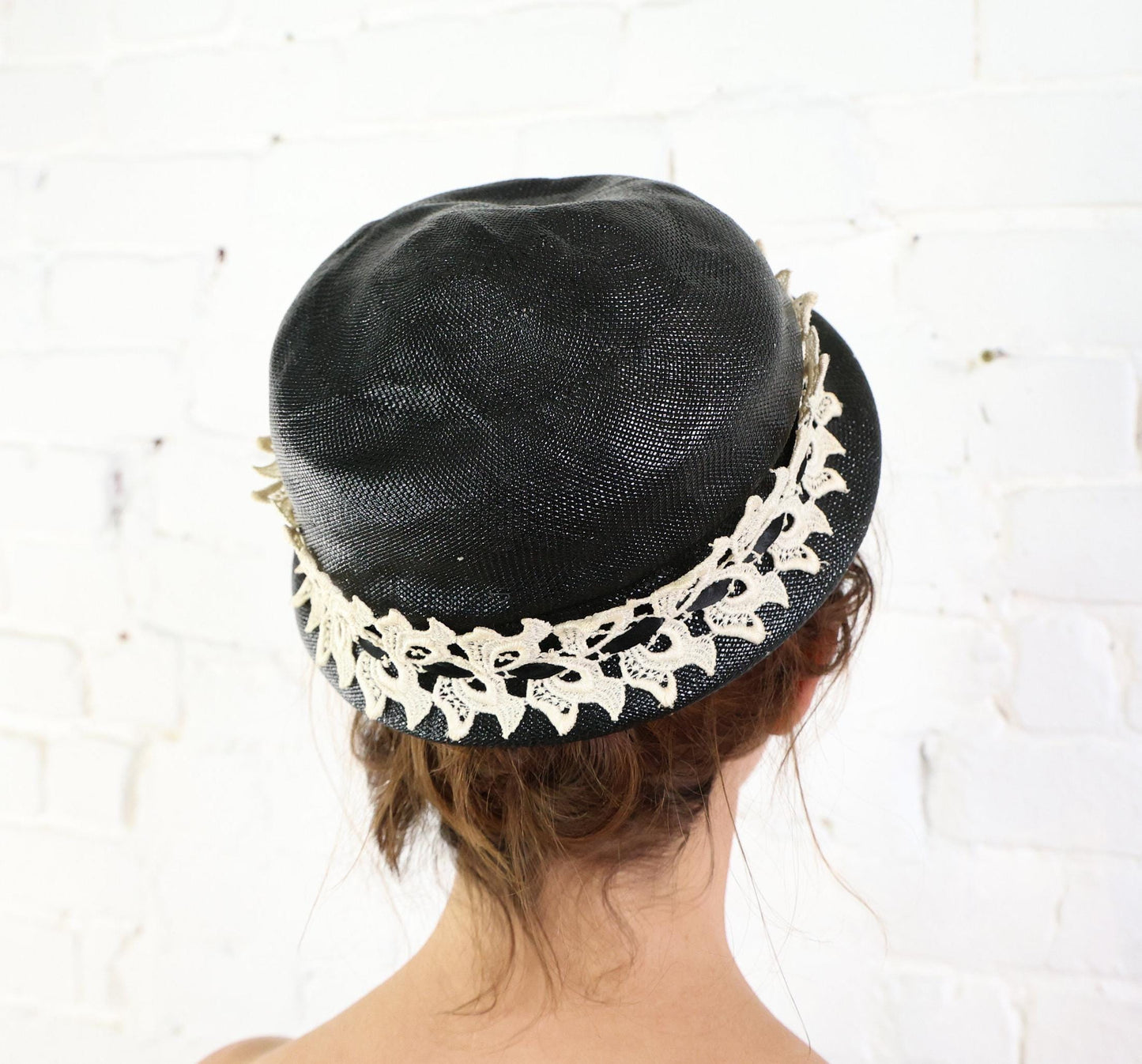 1950s Black & White Lace Straw Hat