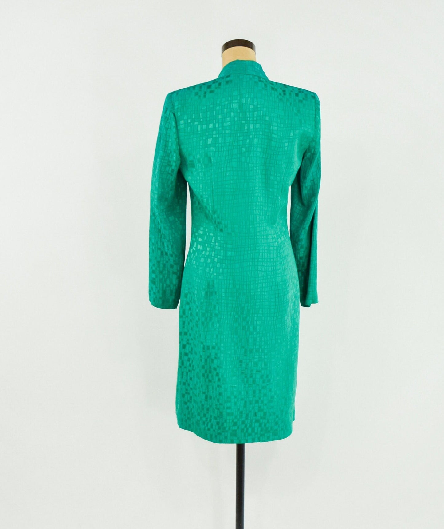 1980s Emerald Green Silk Dress | Vintage Rhinestone Button Front