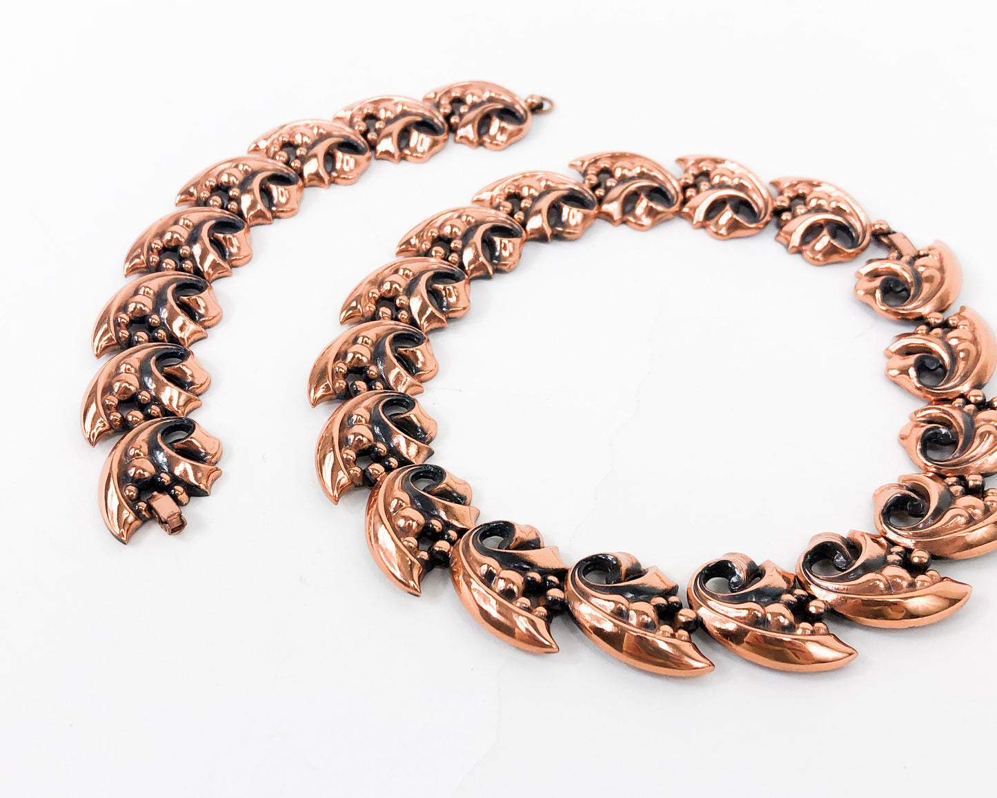 1950s Copper Leaf Necklace Set | 50s Copper Choker & Bracelet