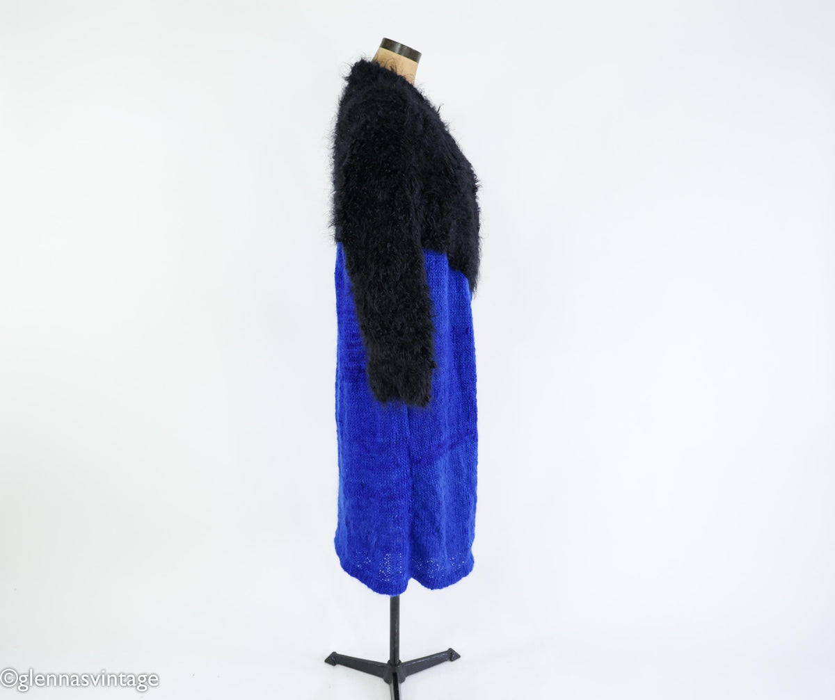 1980s Mohair Knit Coat | Royal Blue & Black Sweater