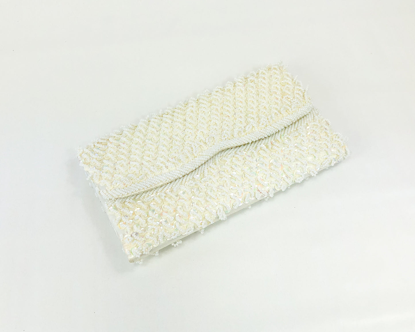 1950s White Evening Bag | White Beaded Clutch