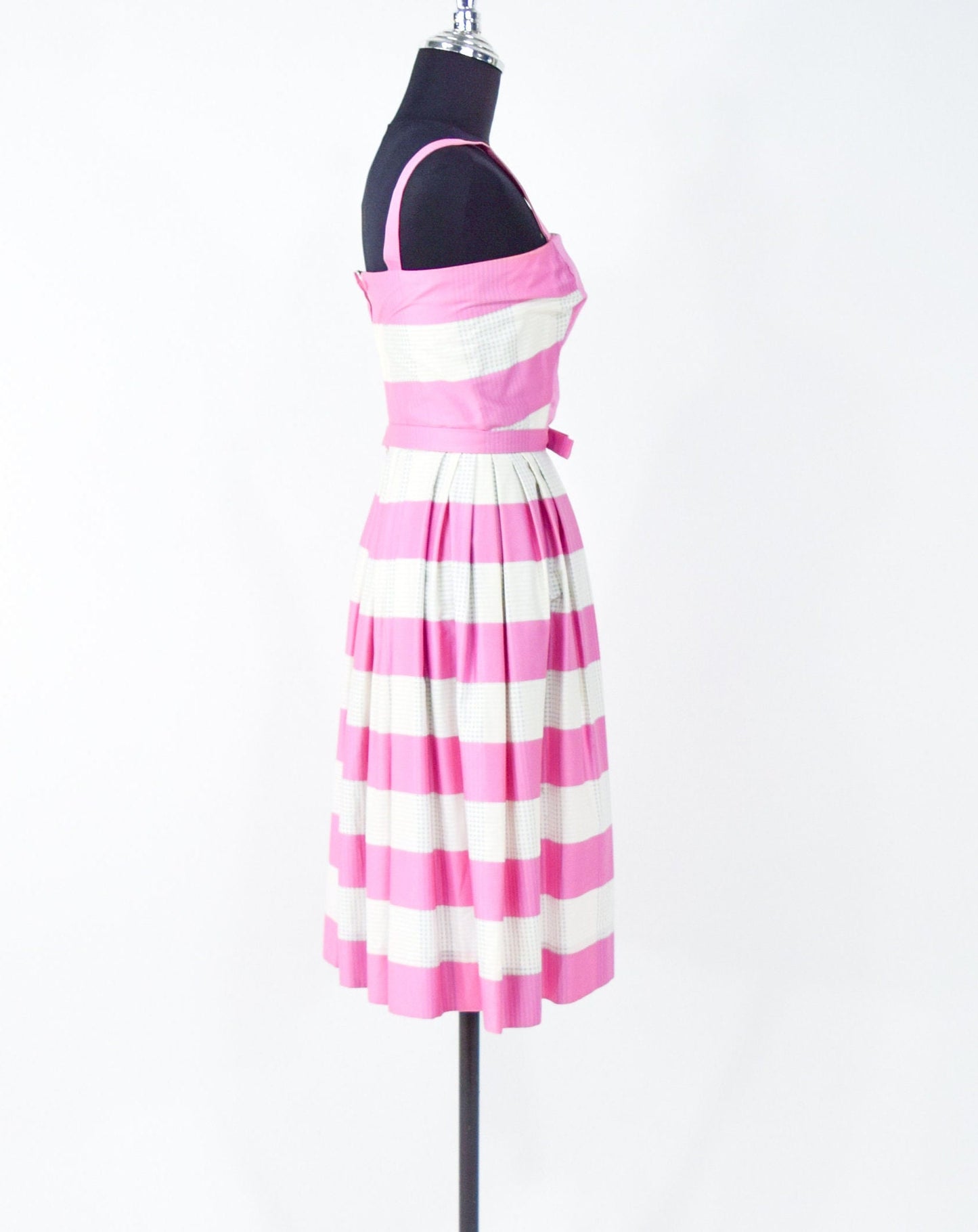 1950s Pink Stripe Cotton Dress | 50s Pink Sun Dress | Barbie Pink Dress | Pat Primo | XS