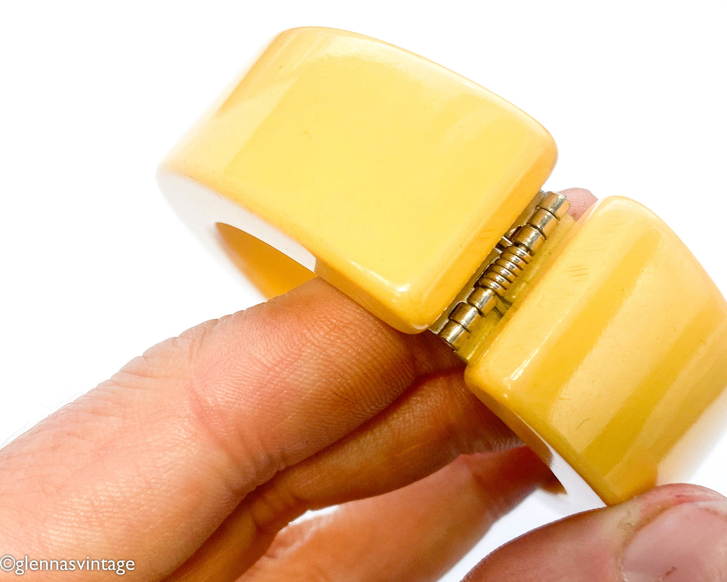 1930s Butterscotch Bakelite Bracelet | Yellow Bakelite Hinge Clamper