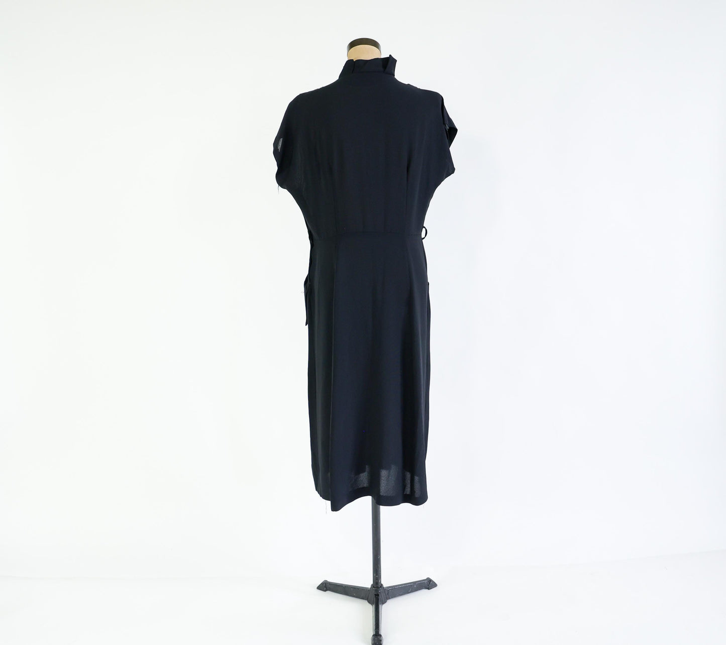 1940s Vintage Black Embroidered Cocktail Dress, Extra Large