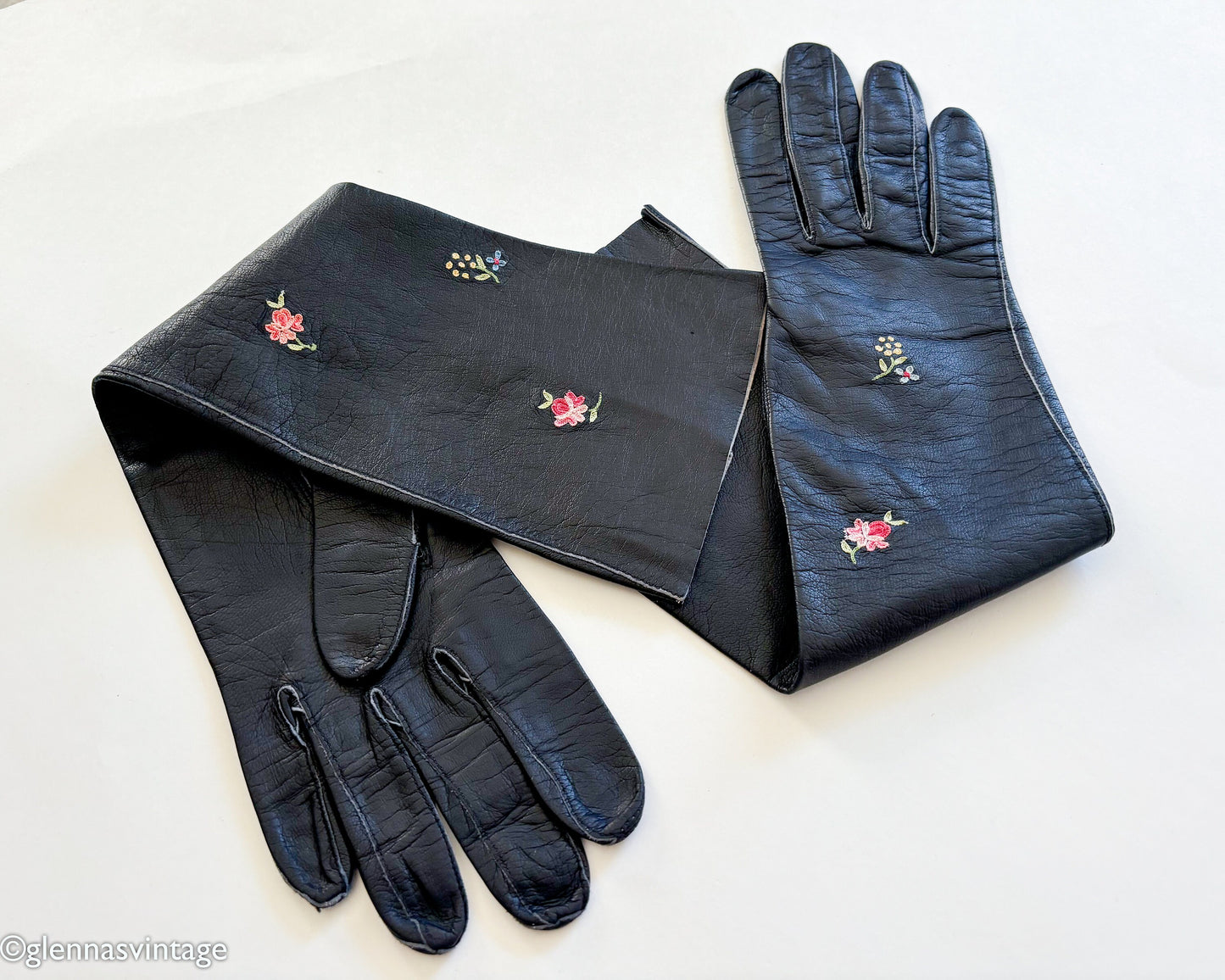 1950s Black Leather Opera Gloves, Small