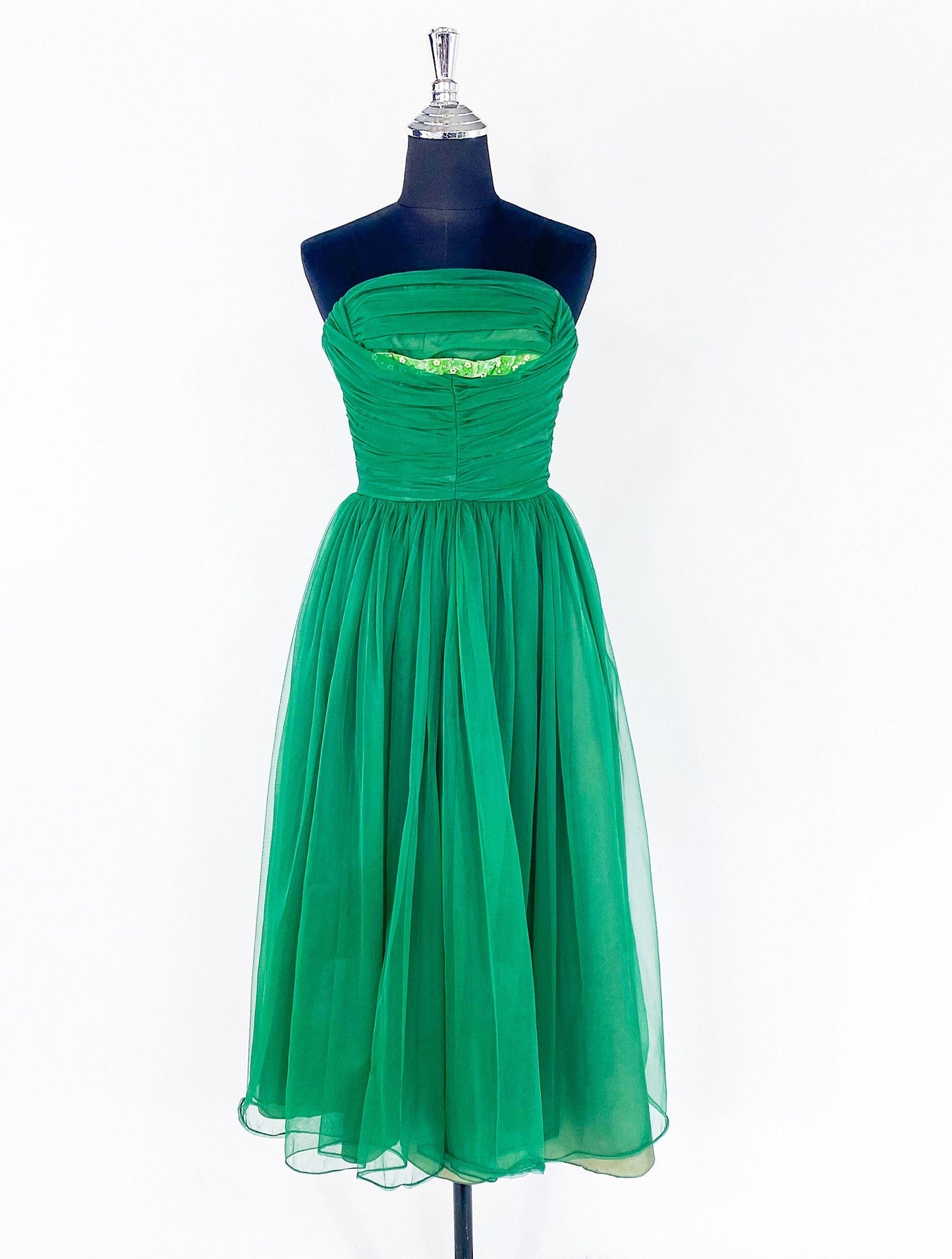 1950s Emerald Green Evening Dress, Extra Small