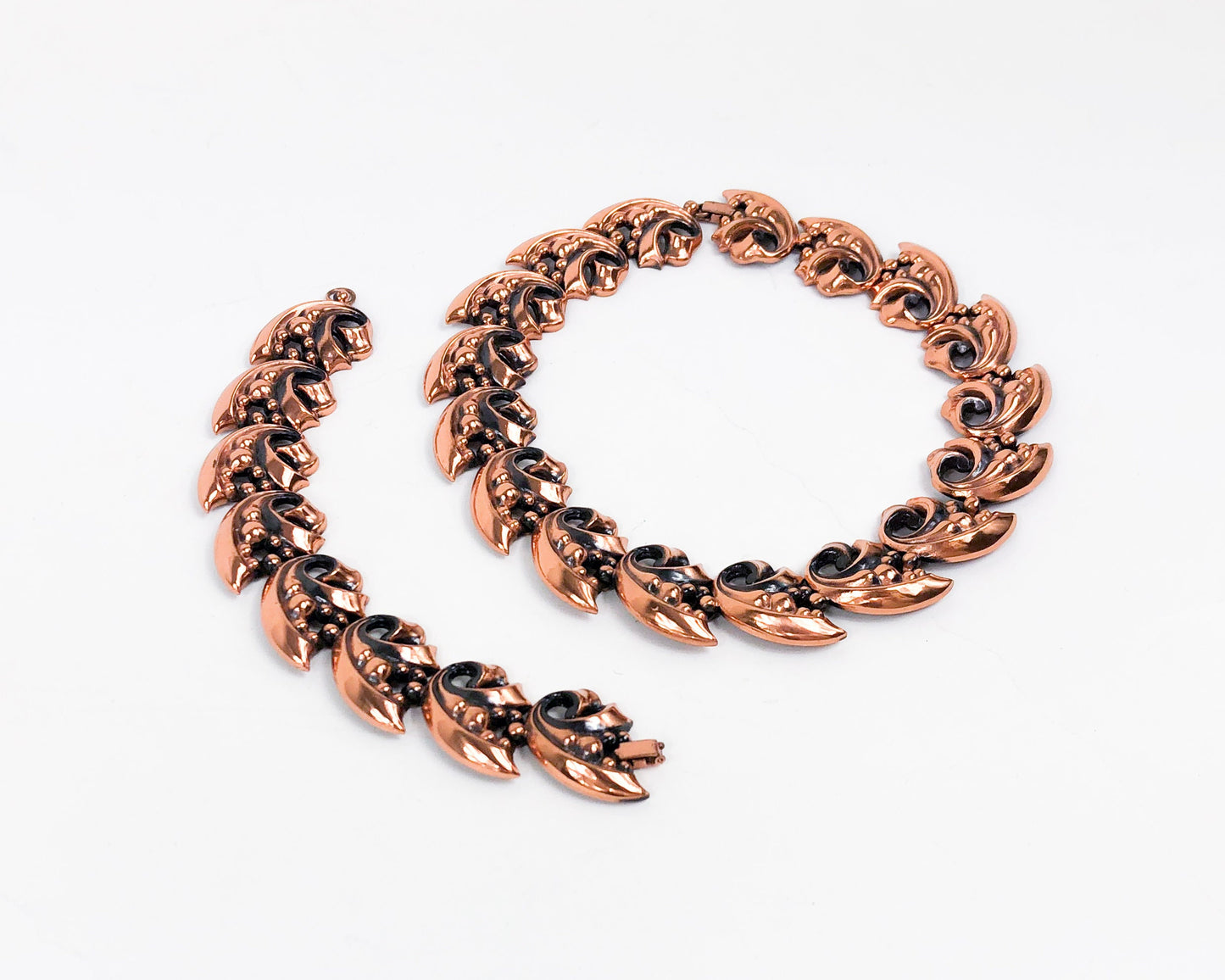 1950s Copper Leaf Necklace Set | 50s Copper Choker & Bracelet