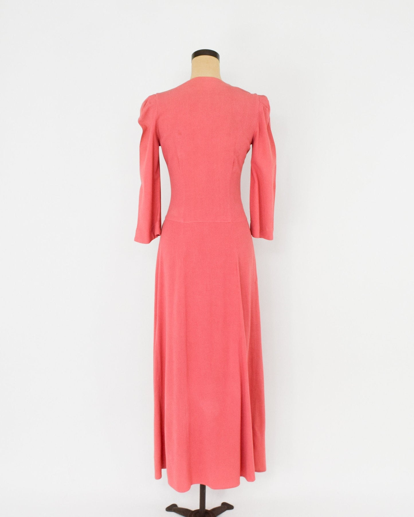 1940s Coral Crepe Evening Dress | 40s Coral Lounging Gown | Pink Crepe Long Dress | Barbara | Medium