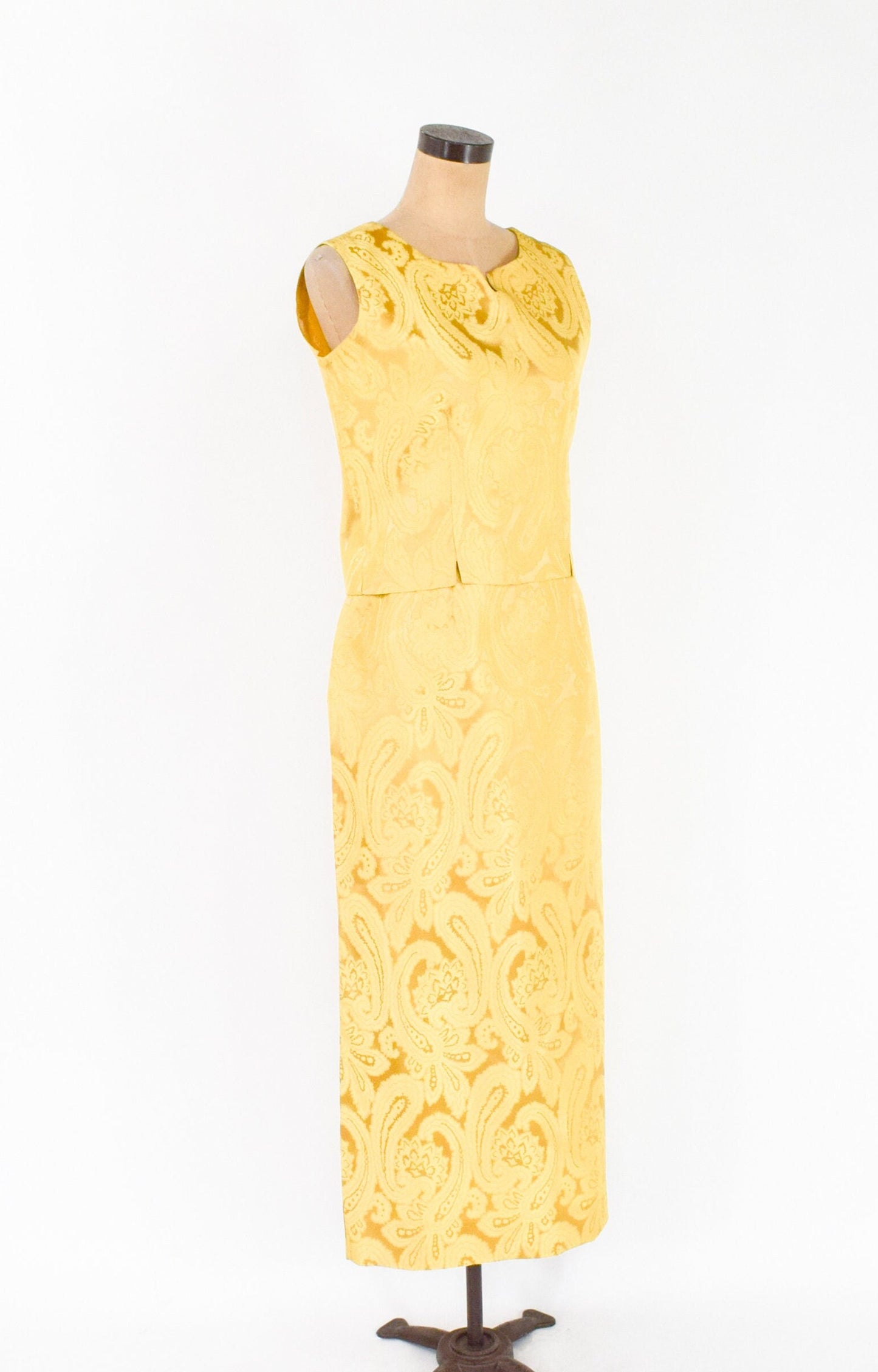 1960s Yellow Gold Brocade 4 Piece Skirt Suit, Medium