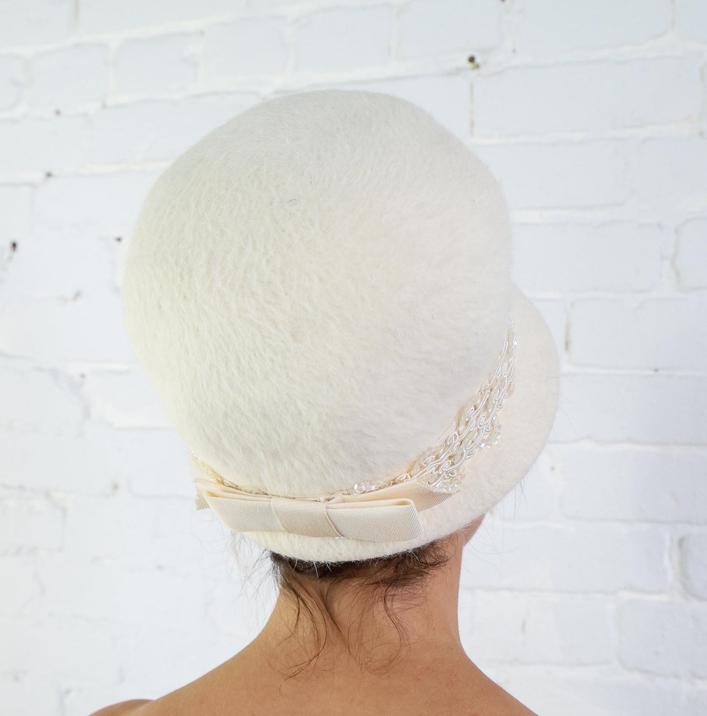 1960s Creme Mohair Bubble Hat | 60s White Mohair High Crown Hat | Jackie O Style | Noreen Fashions