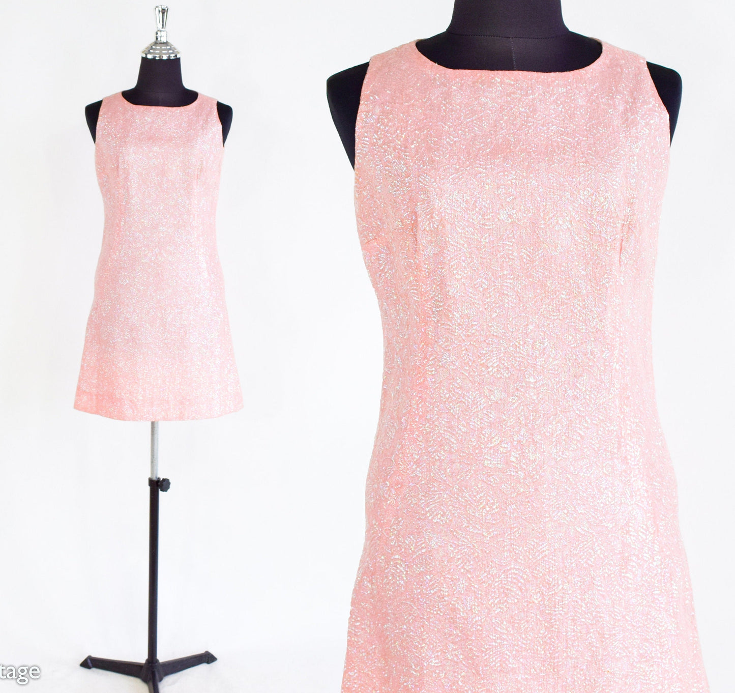 1960s Metallic Pink Mini Dress | 60s Bubblegum Pink Shift Dress | Twiggy Dress | XS