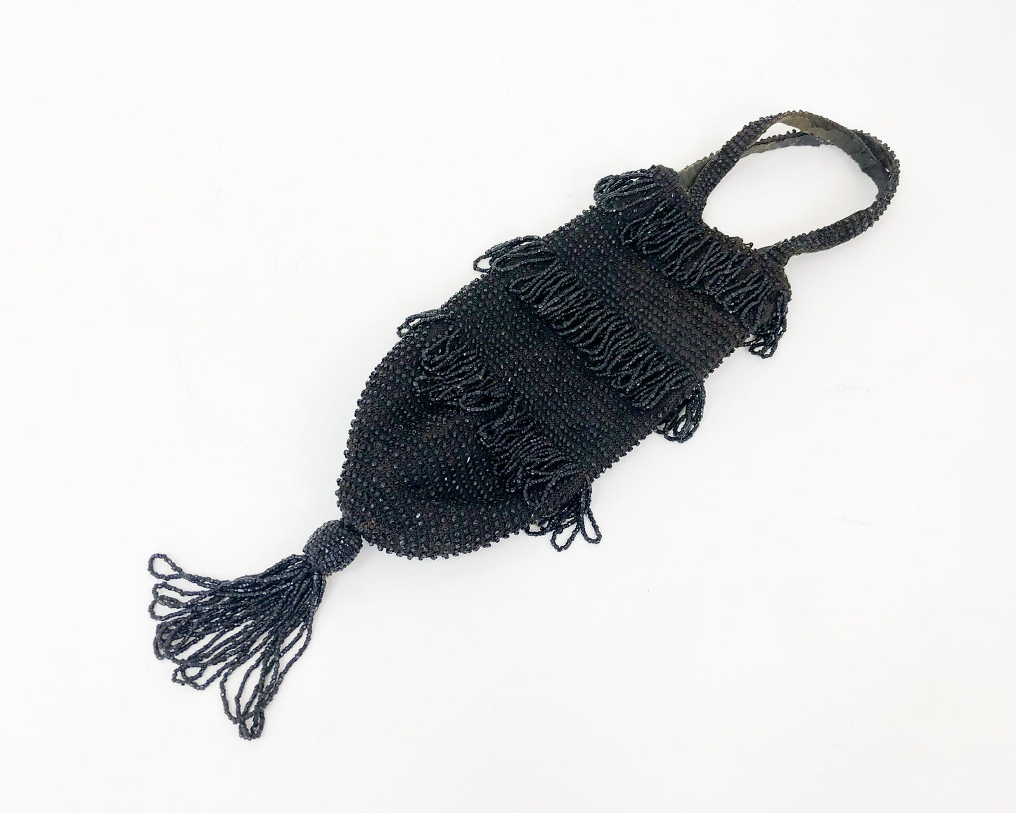 1900s Black Glass Bead Purse with Tassel