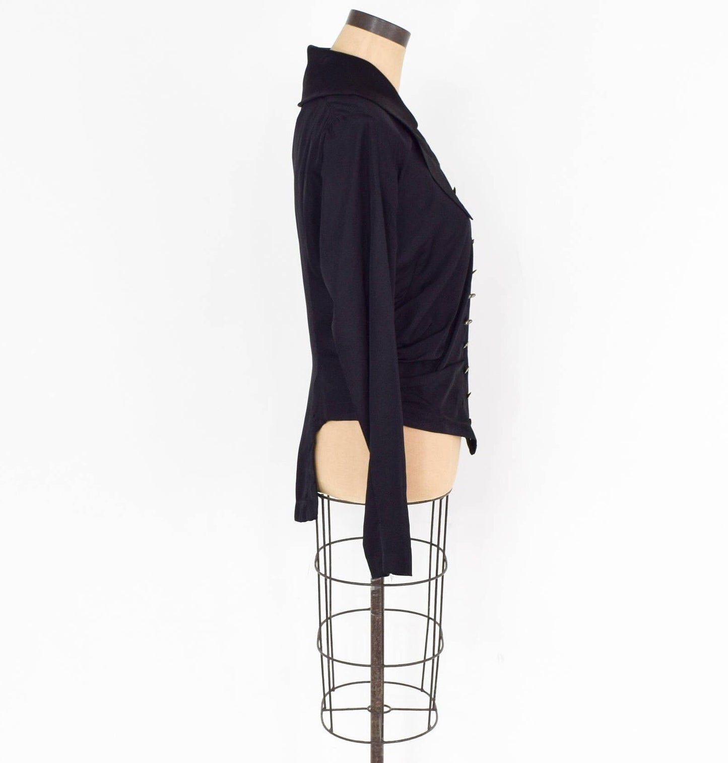 1800s Black Silk Blouse | Black Victorian Overblouse | Medium
