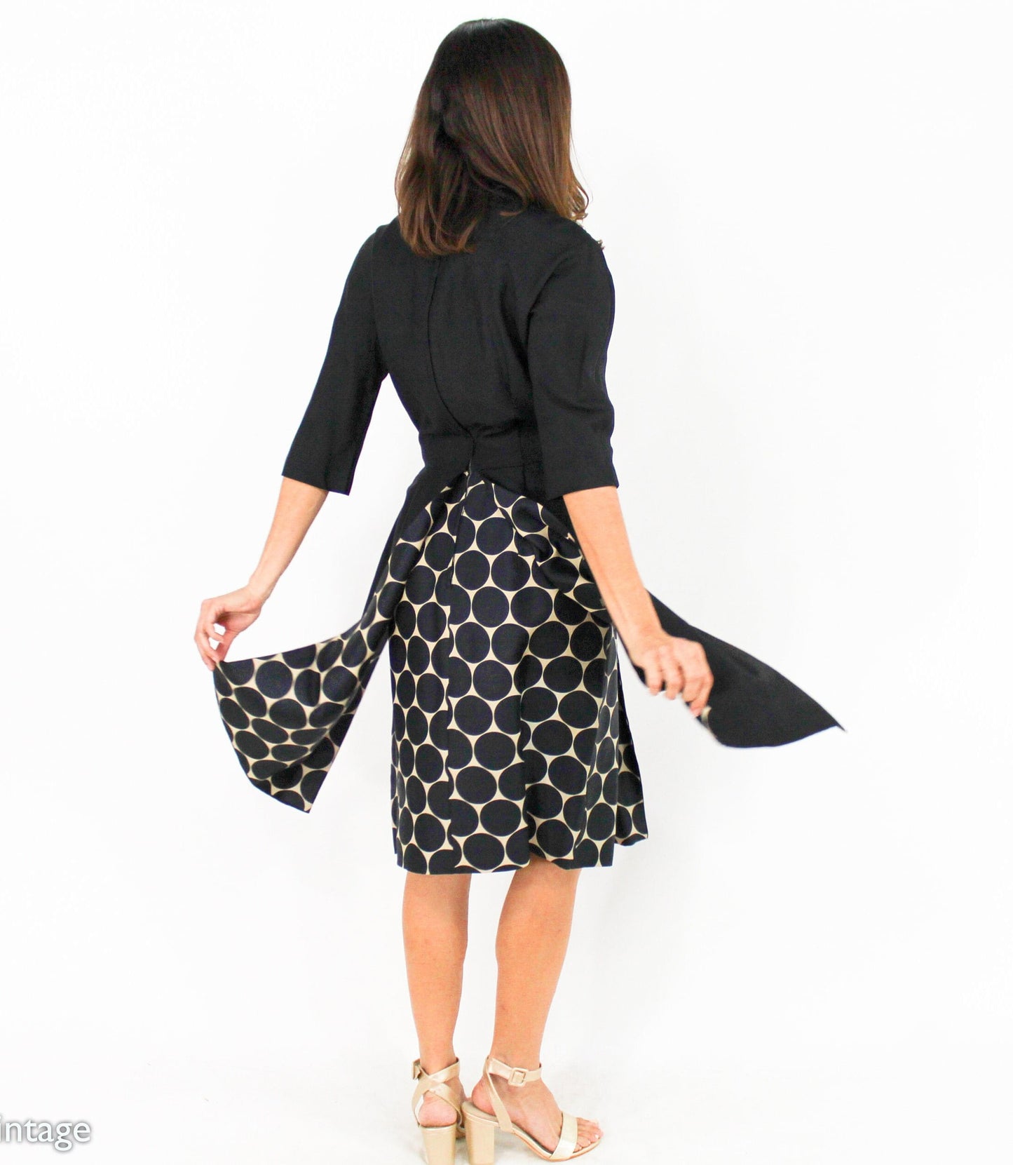 1950s Black Silk Polka Dot Cocktail Dress, Gigi Young N.Y., Small