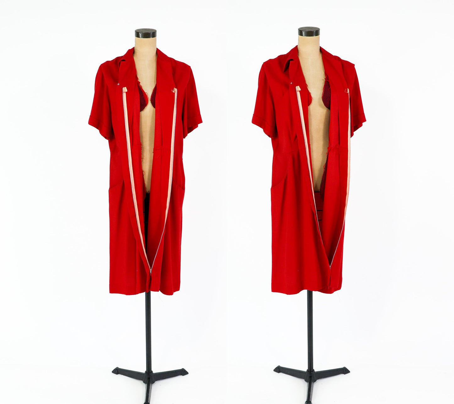 1940s Red Wool Day Dress, 48" Bust