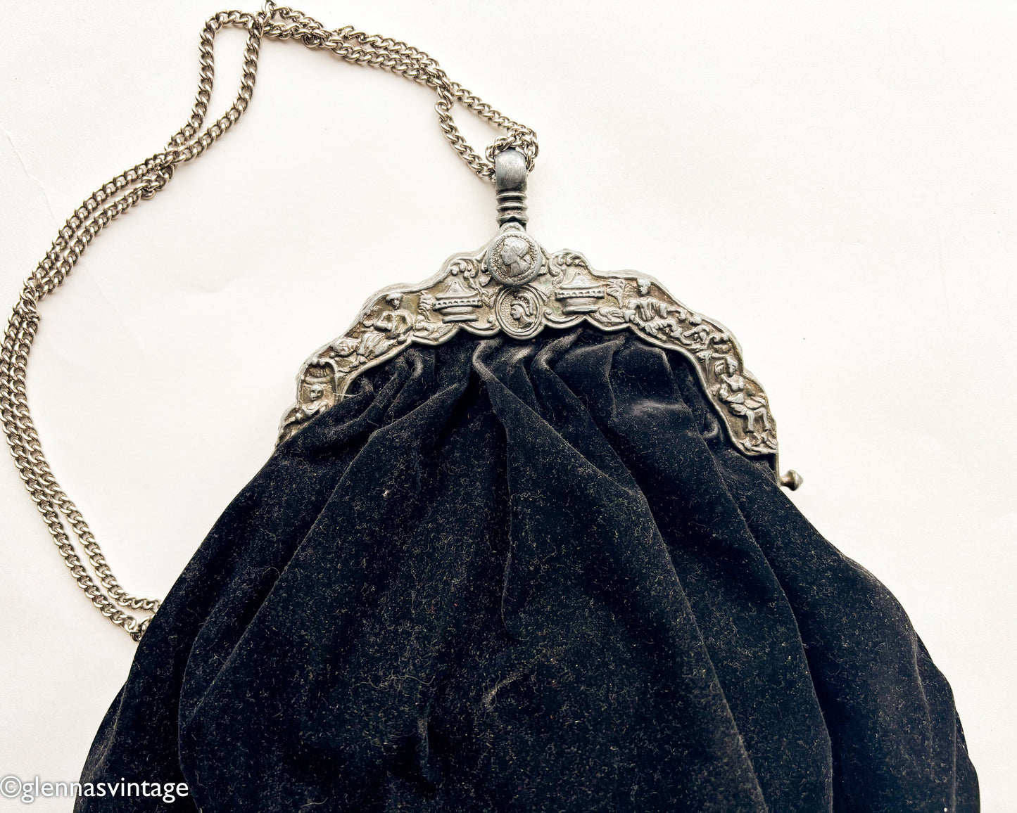 1940s Black Evening Bag | Black Cotton Velvet Handbag | MWG