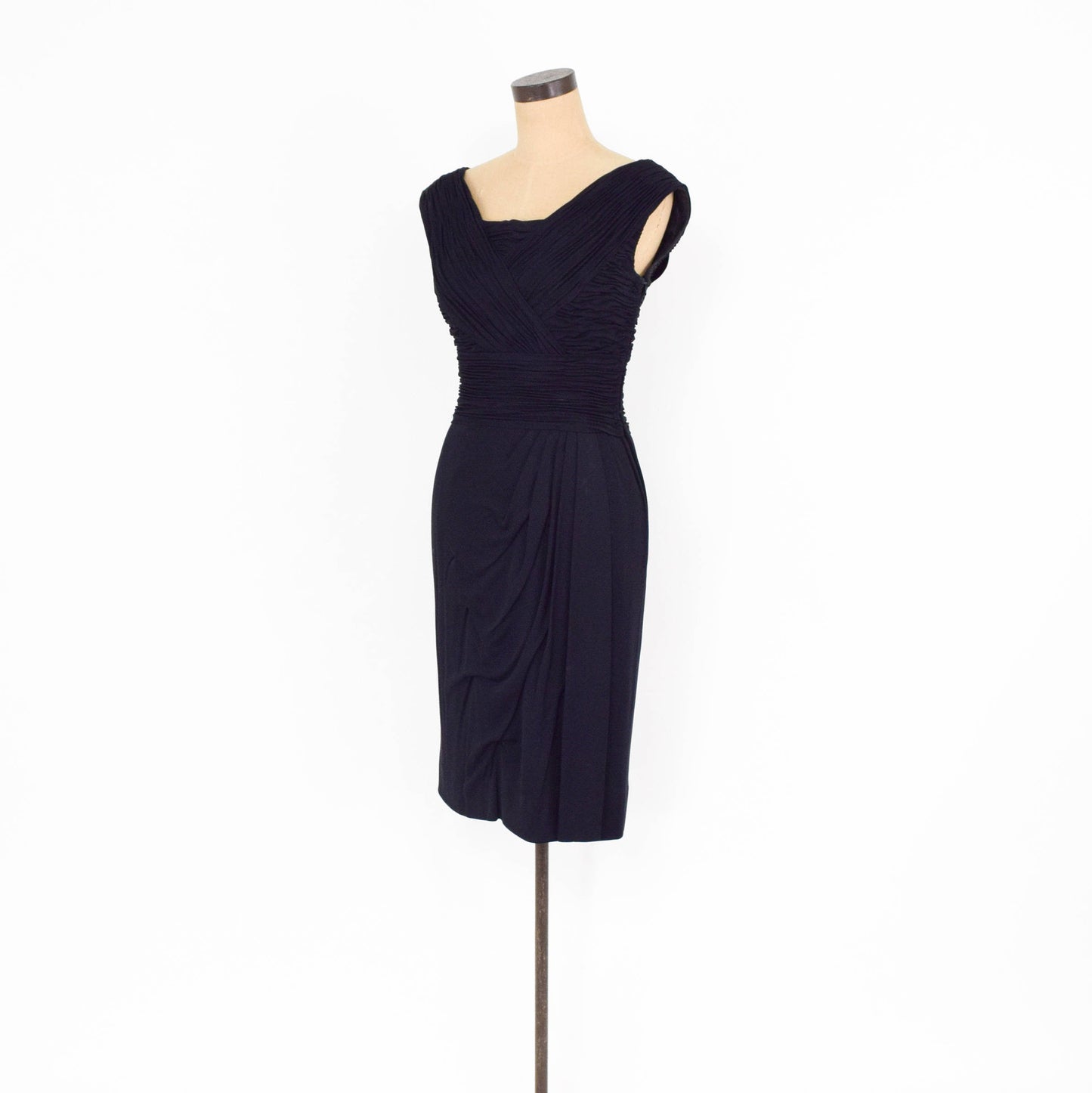 1940s Black Ruched Cocktail Dress | 40s Black Jersey Evening Dress | Wiggle Dress | Schrenders Germany | Medium