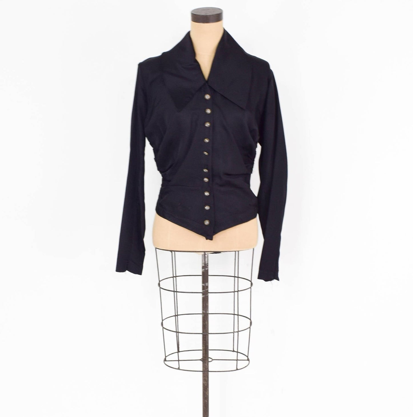 1800s Black Silk Blouse | Black Victorian Overblouse | Medium