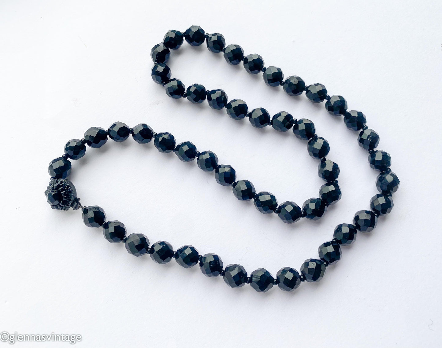 Vintage Miriam Haskell Black Crystal Bead Necklace, 1950s