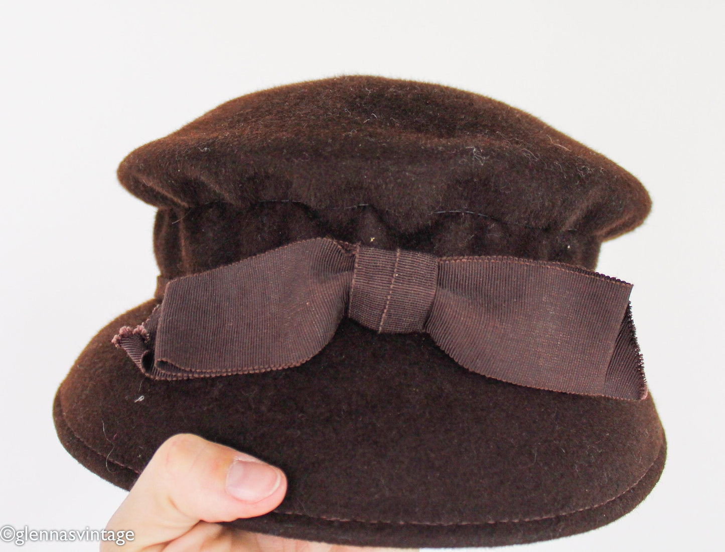 1950s Brown Bow Hat | 50s Brown Wool Felt Hat | Henry Pollak