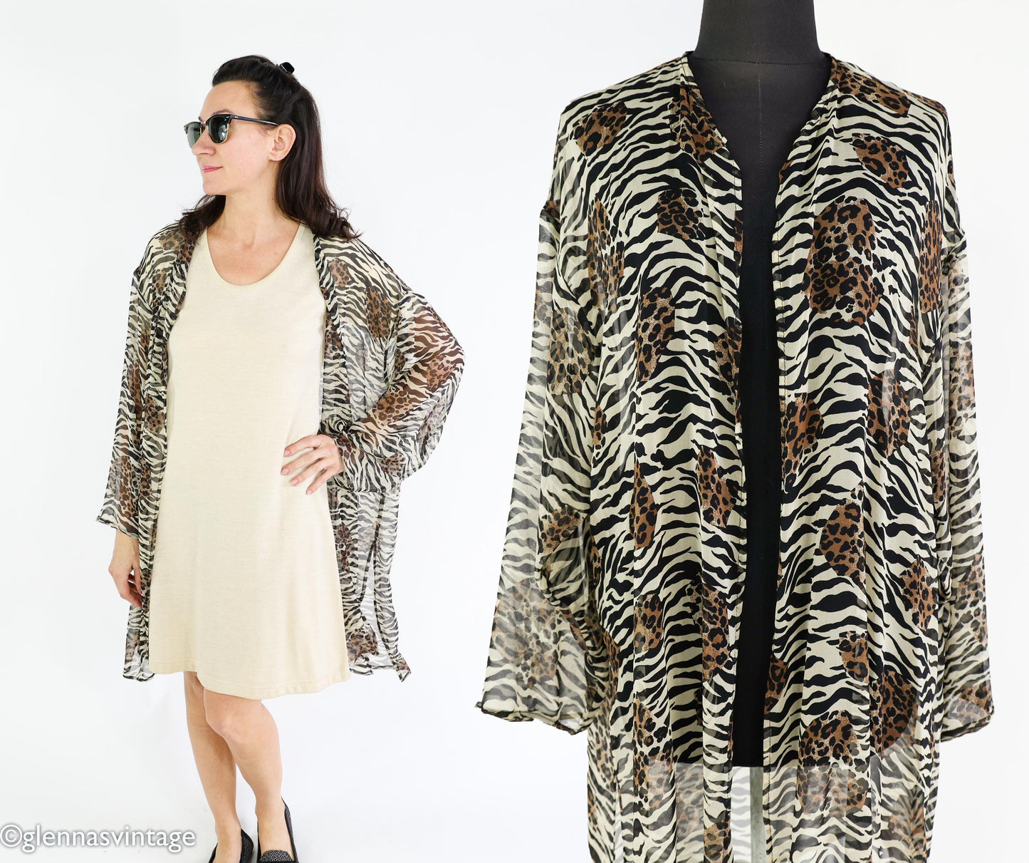 1980s Animal Print Sheer Silk Wrap Jacket, Large