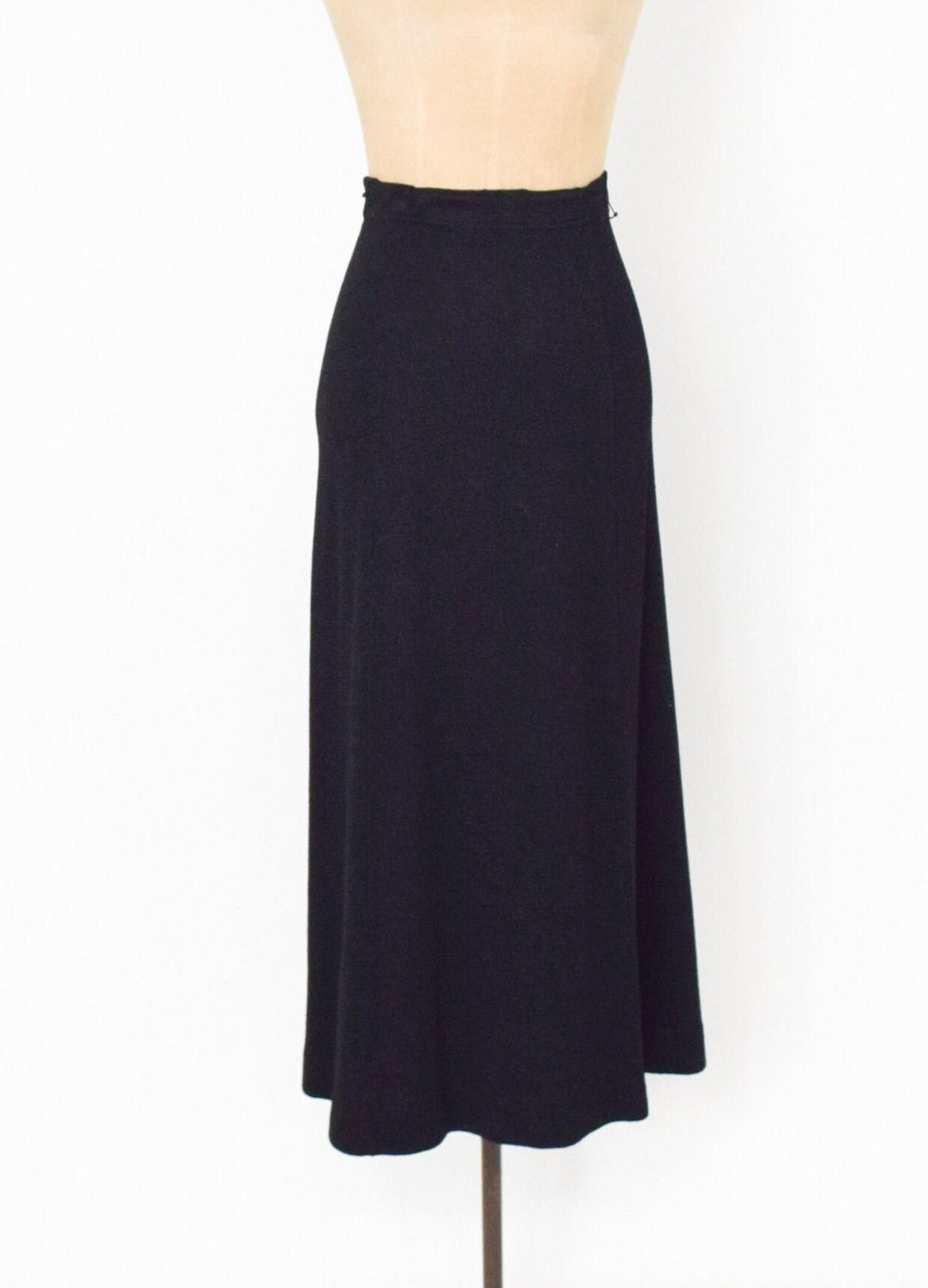 1970s Black Knit Sweater Skirt Set | Ruffle Trim, Medium