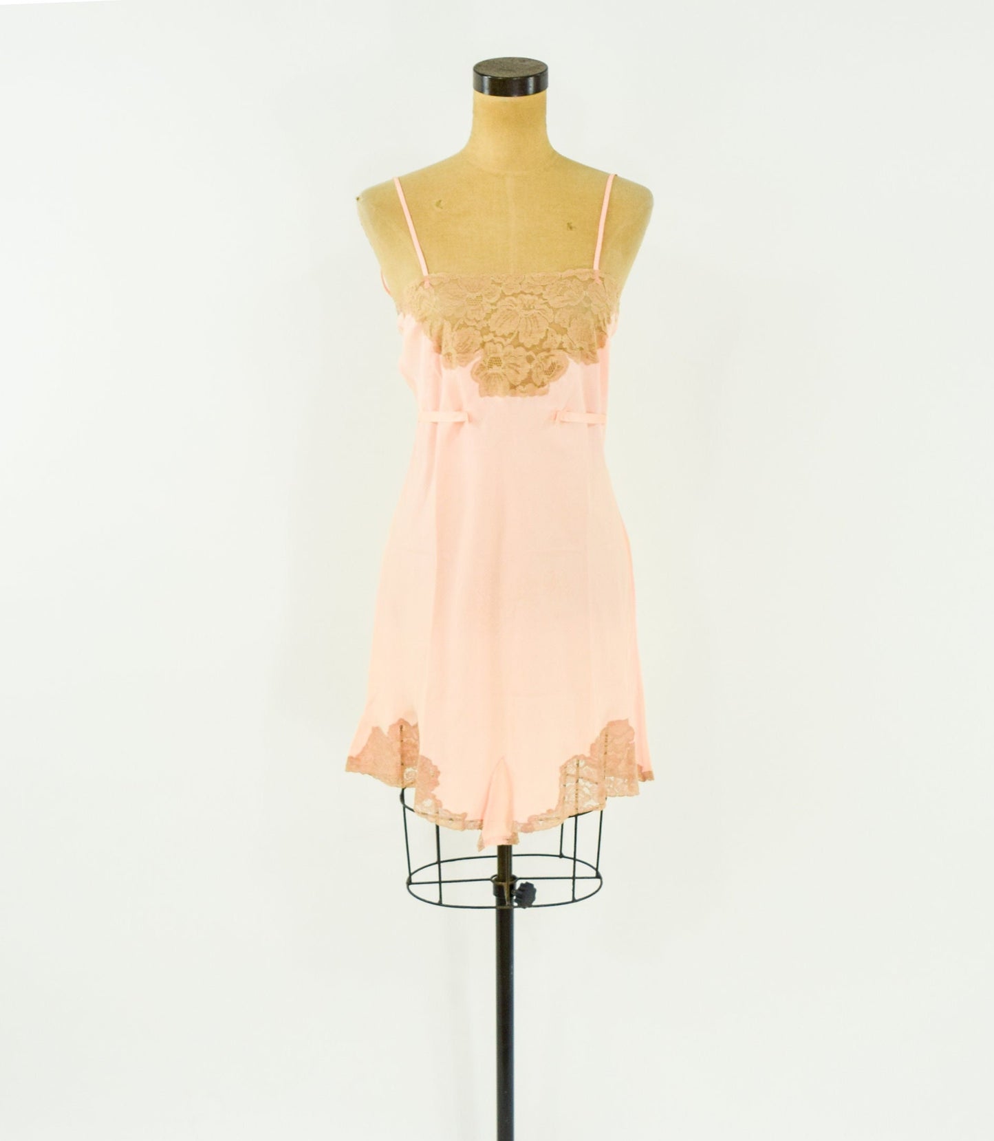 1920s Peach Silk Slip Lingerie | 20s Pink & Beige Lace Slip | Peach Romper | Small