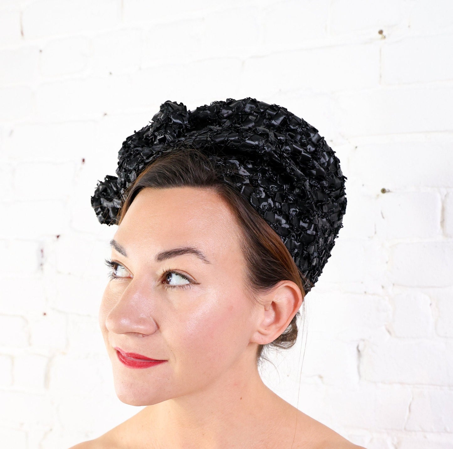 1960s Black Woven Raffia Hat, Jackie O Style