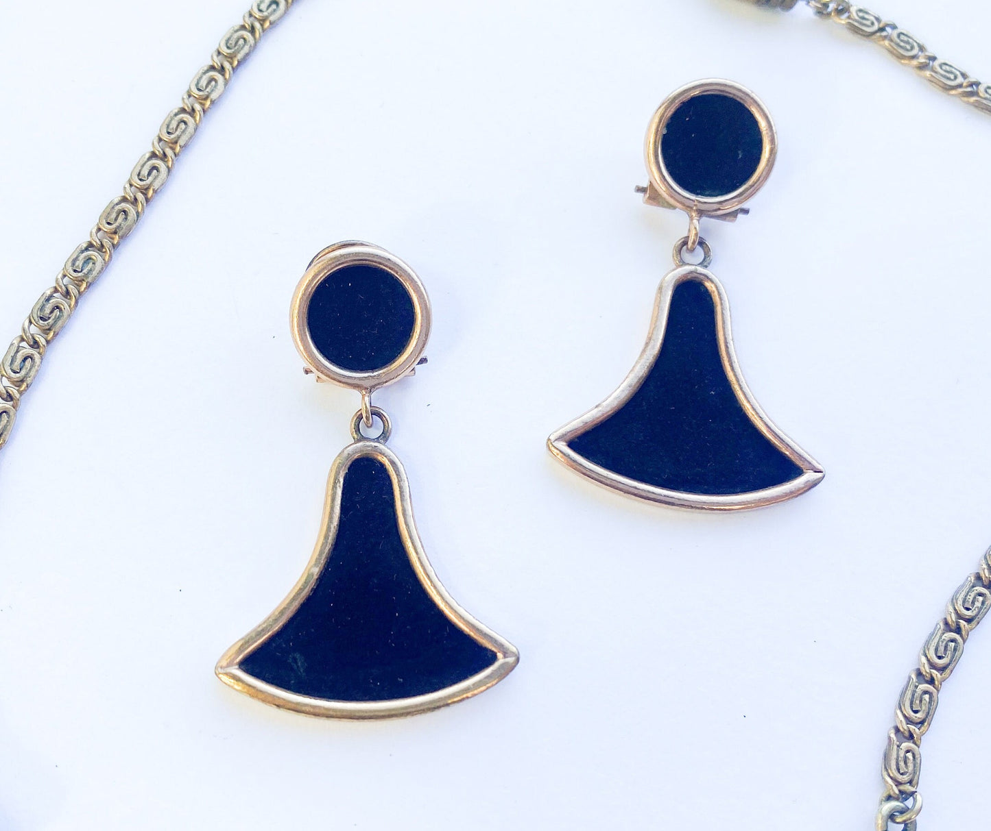 1980s Gold & Black Suede Jewelry Set, Parure Jewelry Set
