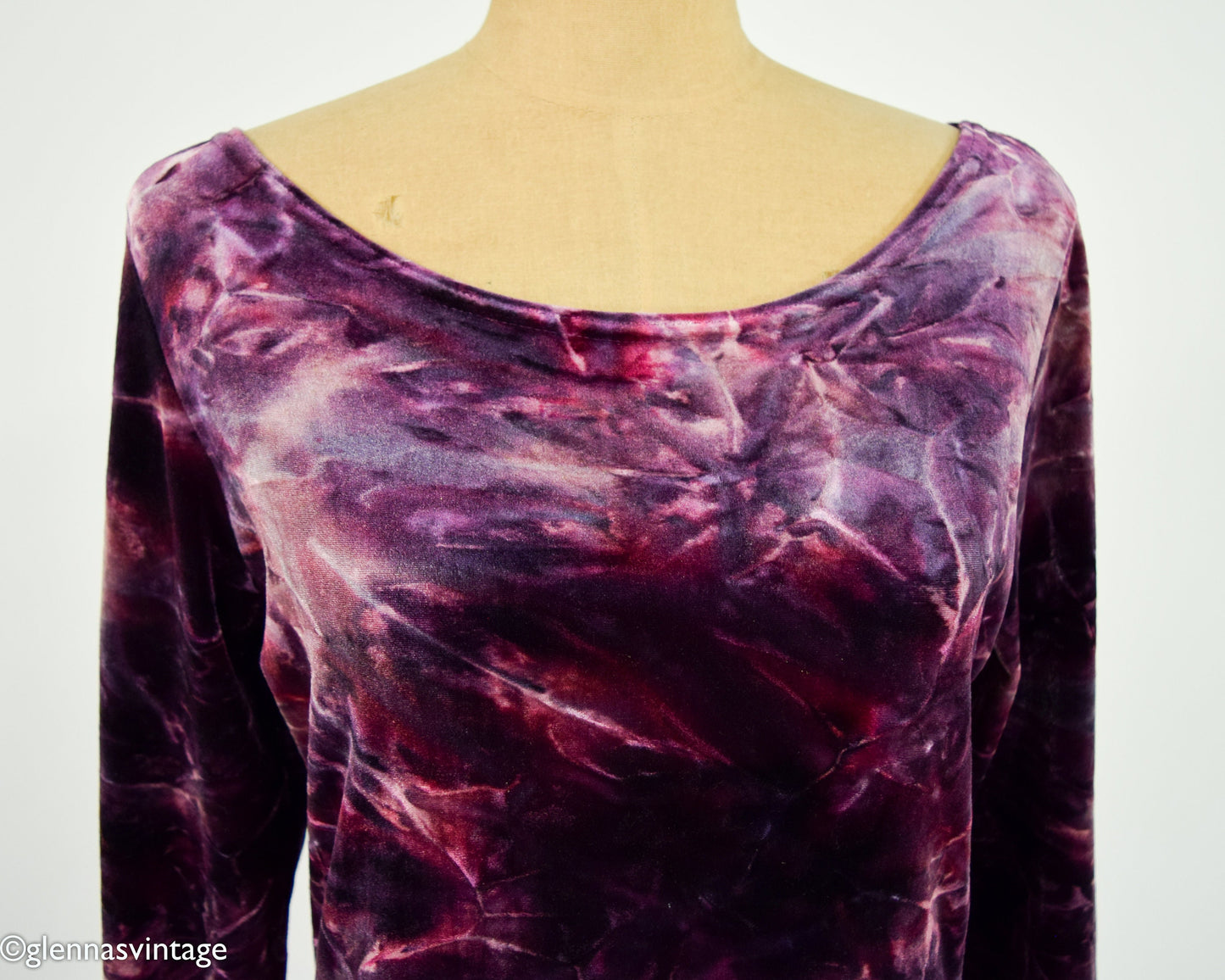 1990s Purple Tie Dye Velvet Maxi Dress, Large