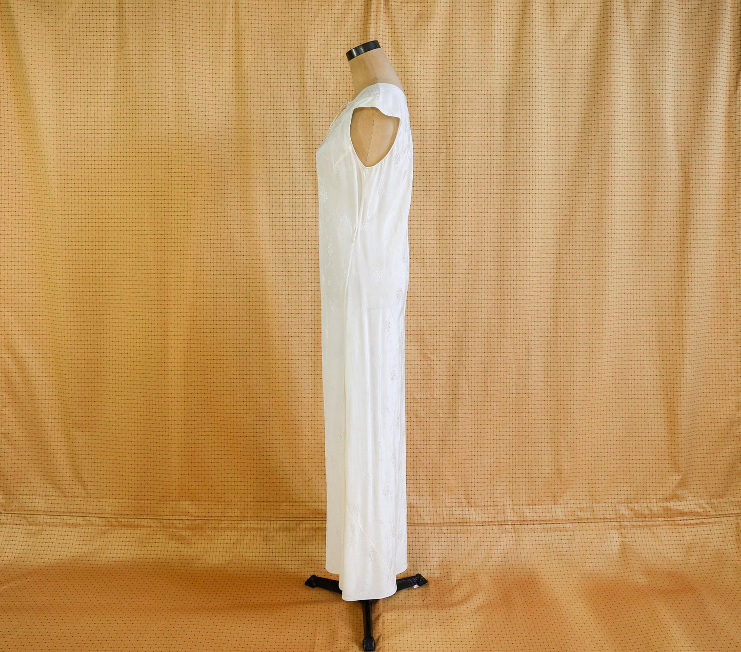 1940s Ivory Silk Nightgown, White Bias Cut Long Dress, Medium