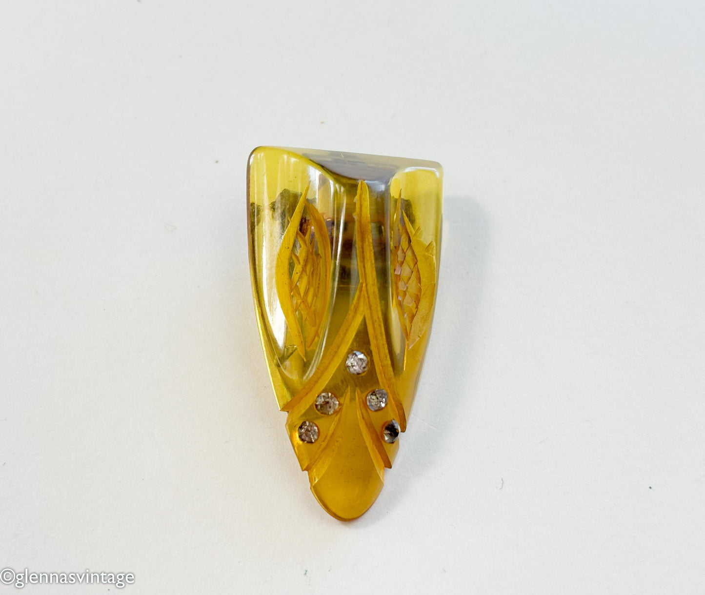 1920s Apple Juice Bakelite Dress Clip | Rhinestone Accent
