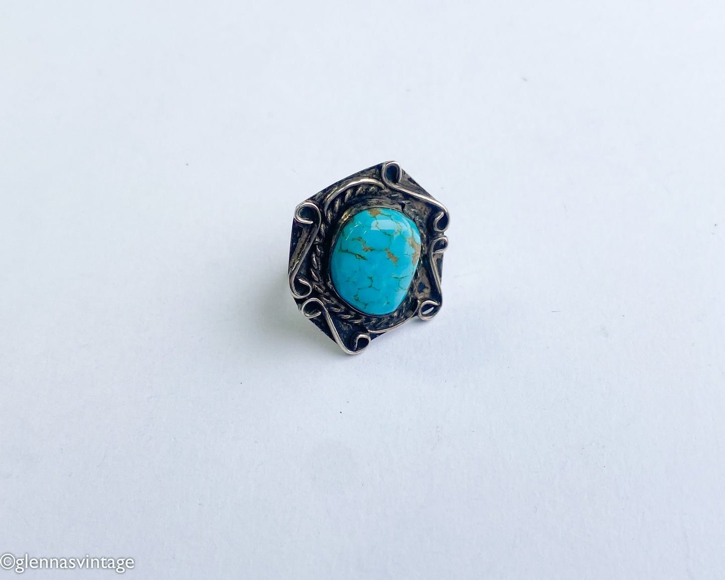 1950s Southwest Turquoise Sterling Silver Ring | Size 6 3/4