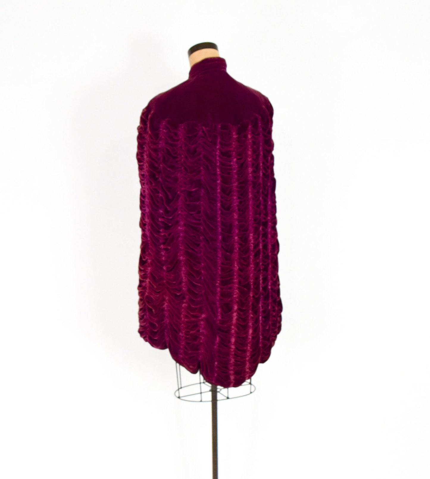 1900s Burgundy Silk Velvet Cape, One Size