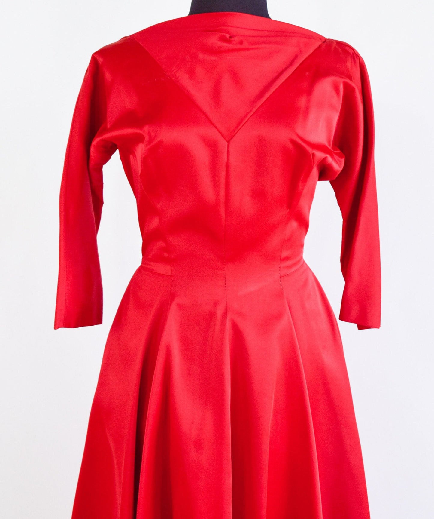 1950s Red Satin Party Dress, Holiday Party, Small