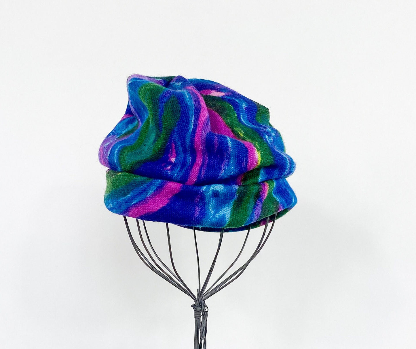 1960s Royal Blue Print Wool Turban Hat