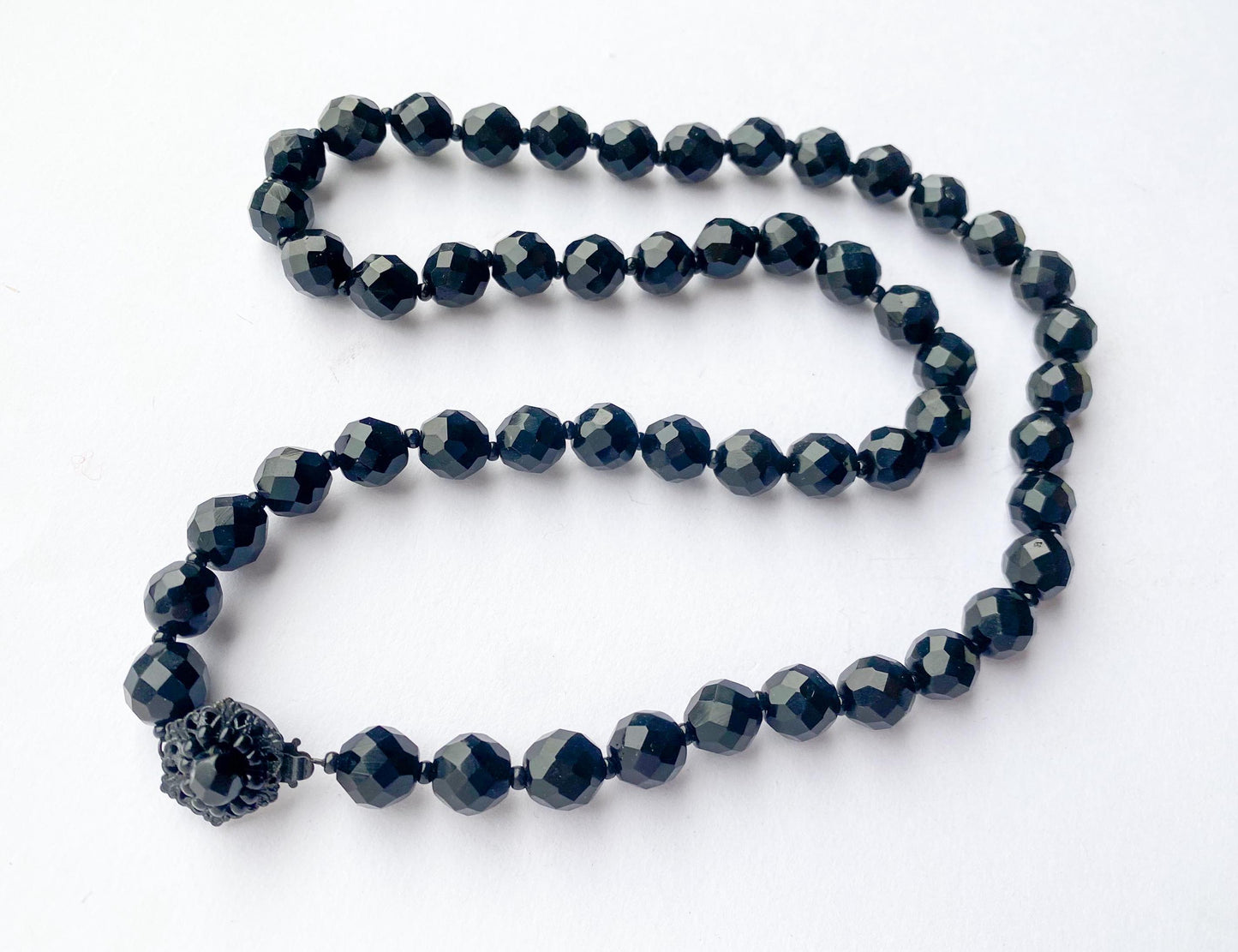 Vintage Miriam Haskell Black Crystal Bead Necklace, 1950s