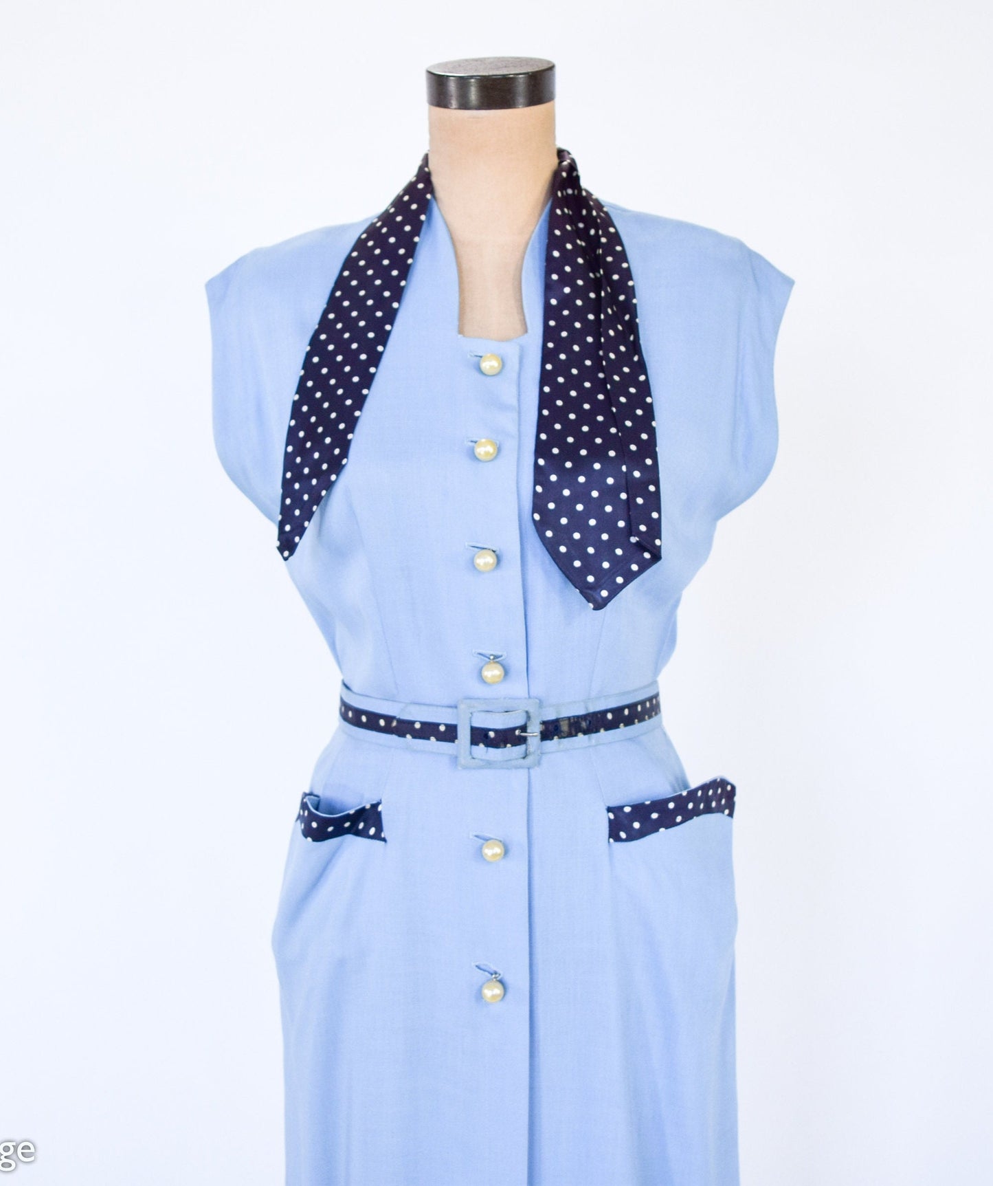 1950s Blue Cotton Sheath Dress, Medium