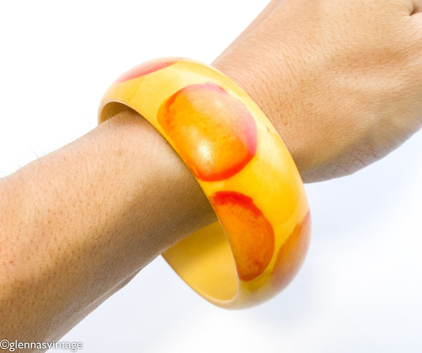 1930s Butterscotch Bakelite Bangle | Yellow Polka Dot Bracelet
