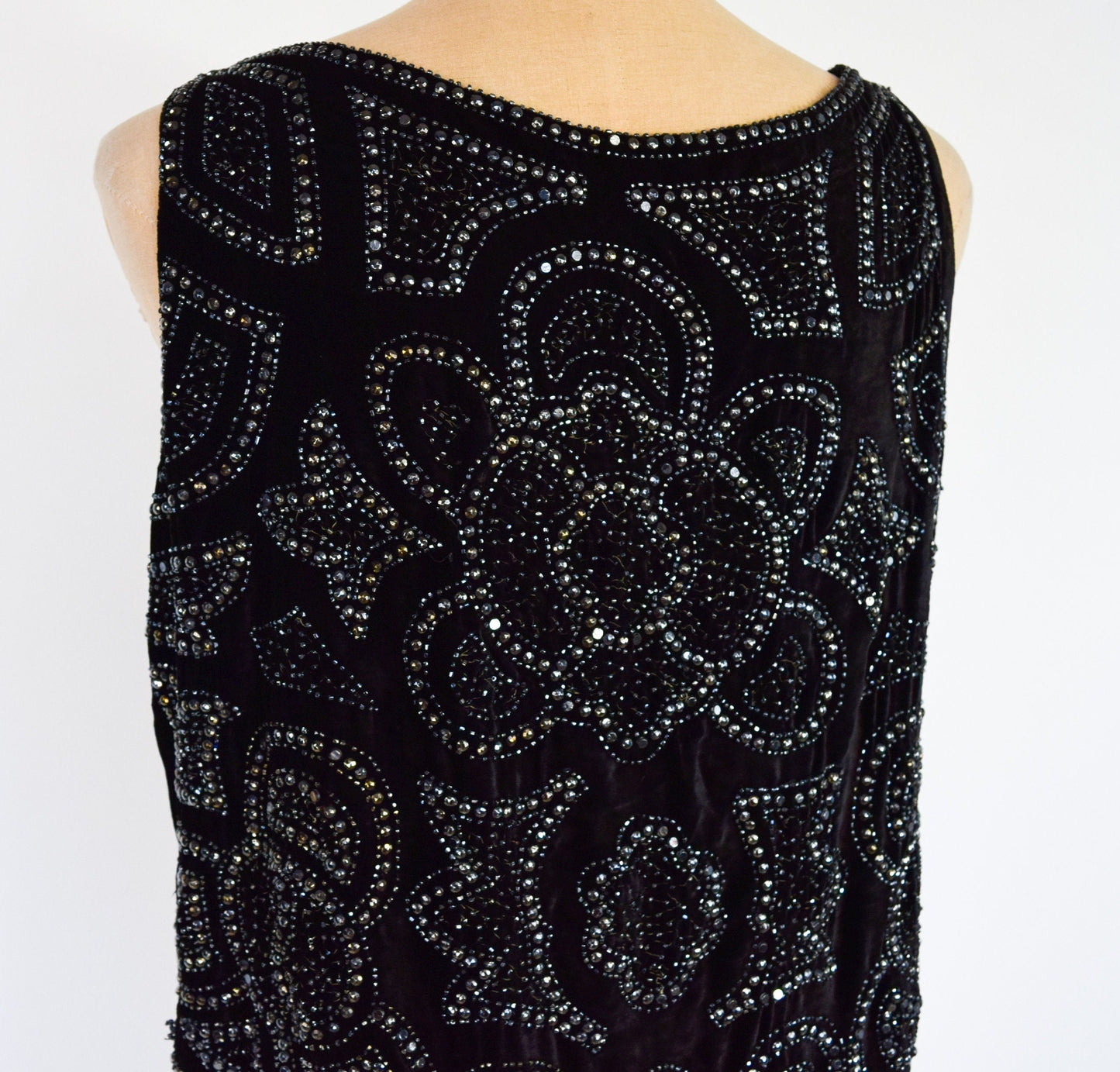 1900s Beaded Black Velvet Evening Set Dress, Downton Abbey, Gatsby