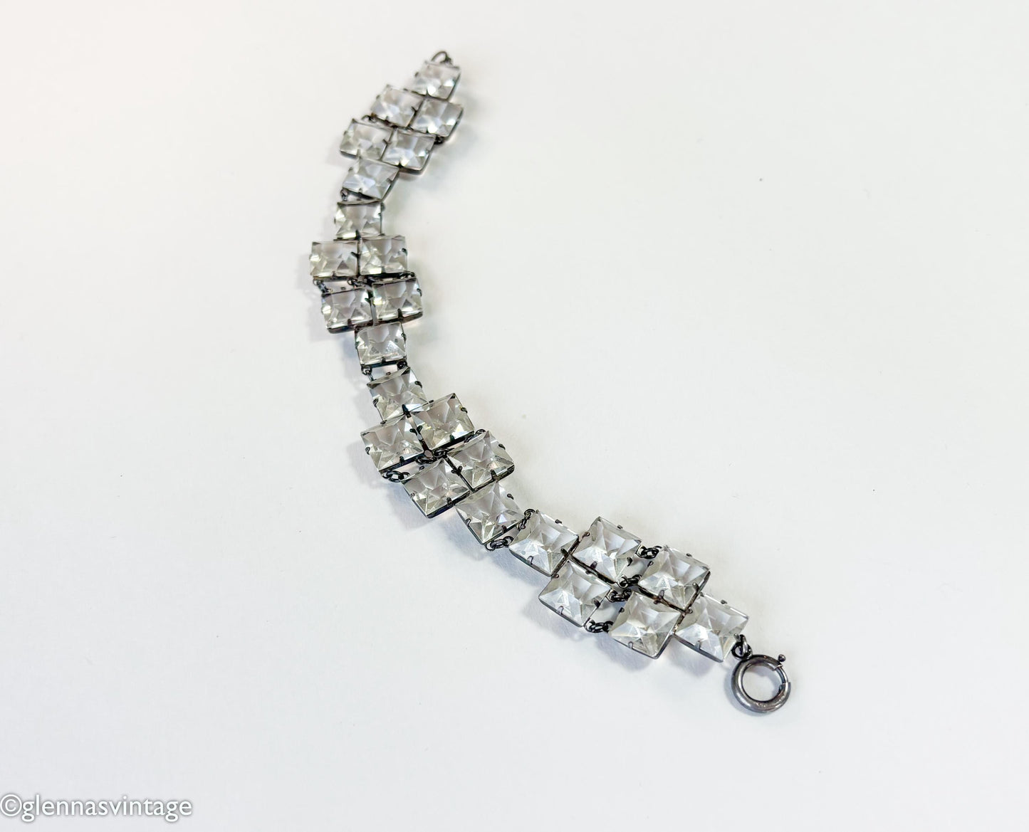 1930s Vintage Art Deco Crystal Bracelet or Necklace, Sterling Silver Setting