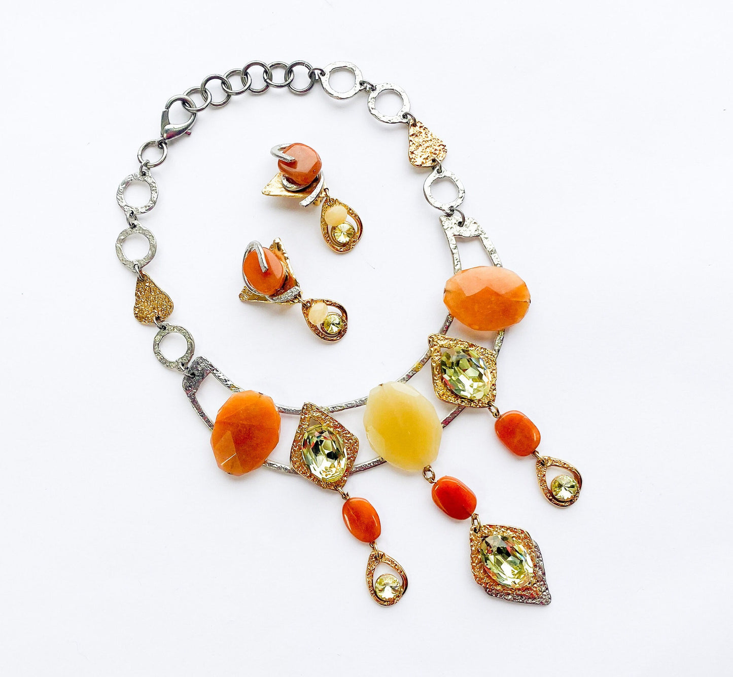 1990s Gold Necklace & Earrings | Avant Garde Necklace Set | J.Jansen