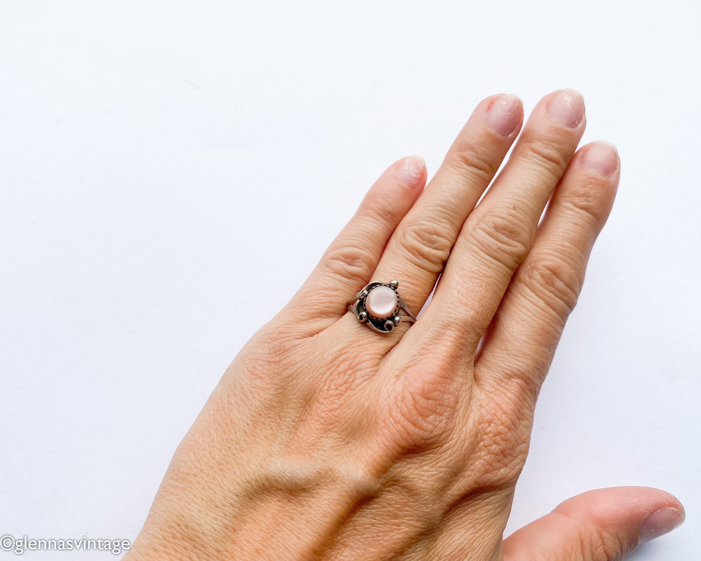 1960s Pink Silver Ring | Pink Shell Ring,  Size 6.5