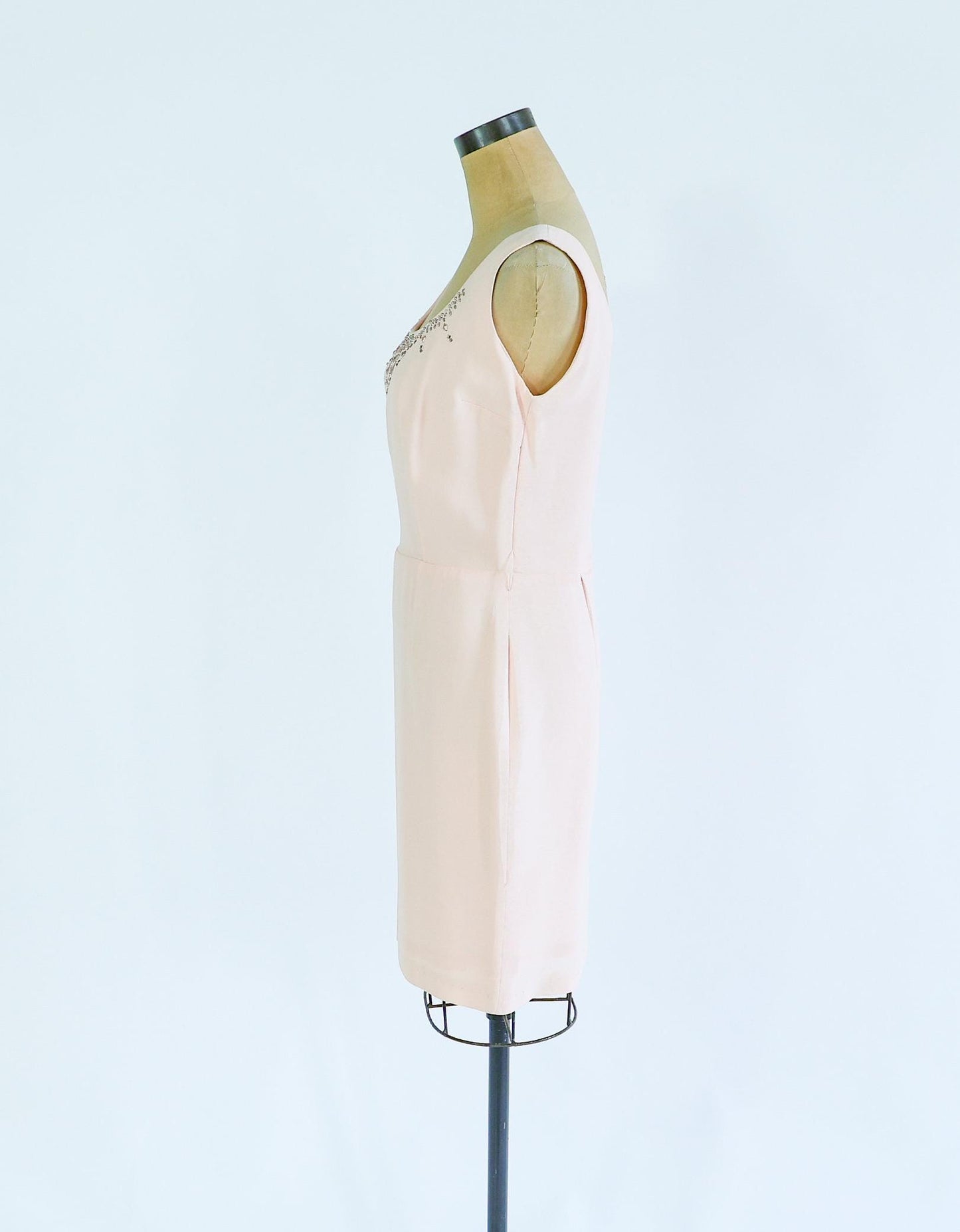 1960s Pink Rhinestone Sleeveless Dress, Medium
