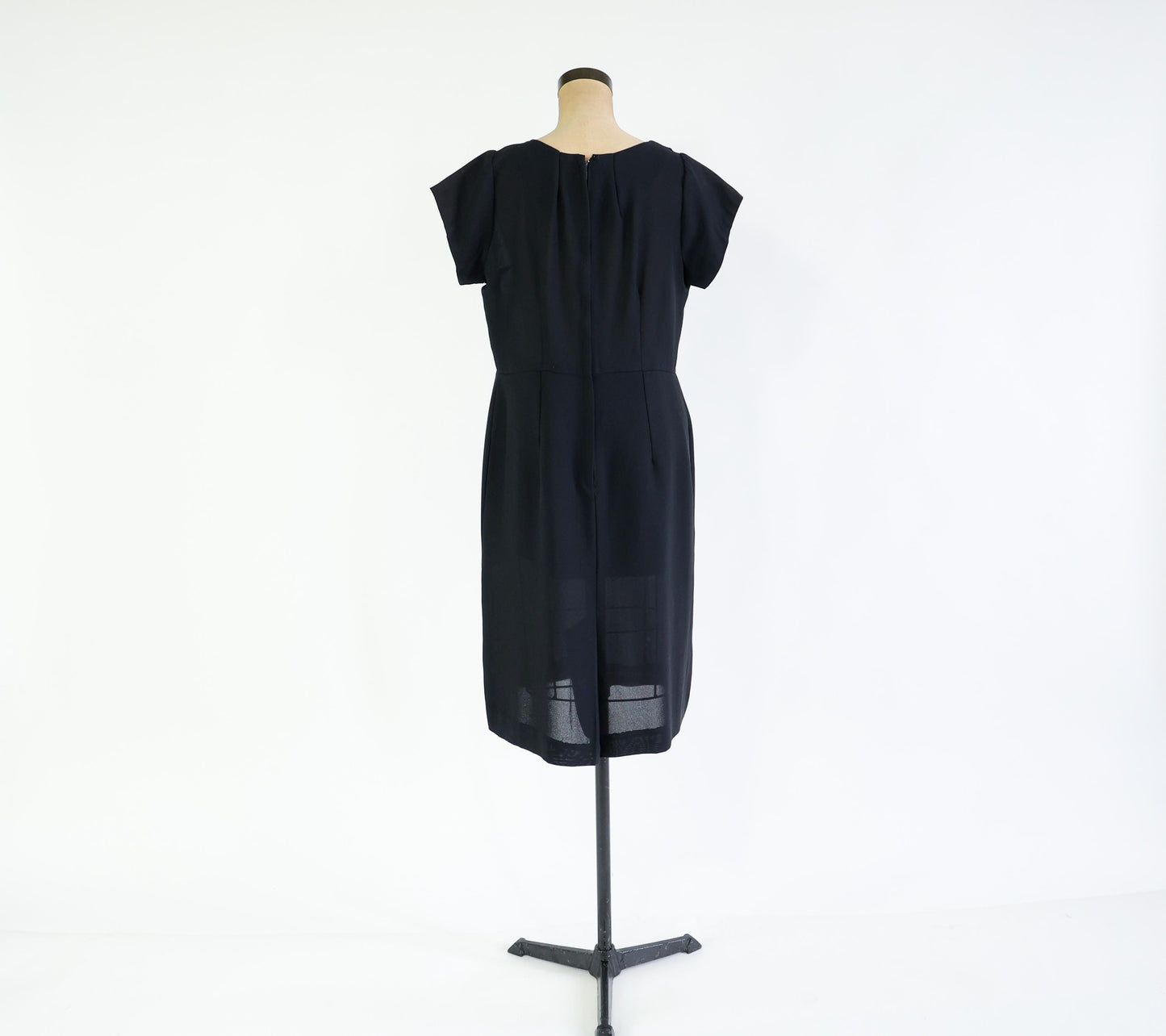 1950s Black Rayon Crepe Dress, Extra Large